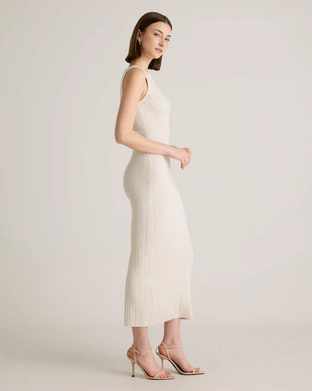 Cotton Cashmere Ribbed Sleeveless Midi Dress