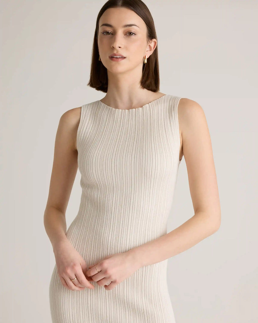 Cotton Cashmere Ribbed Sleeveless Midi Dress