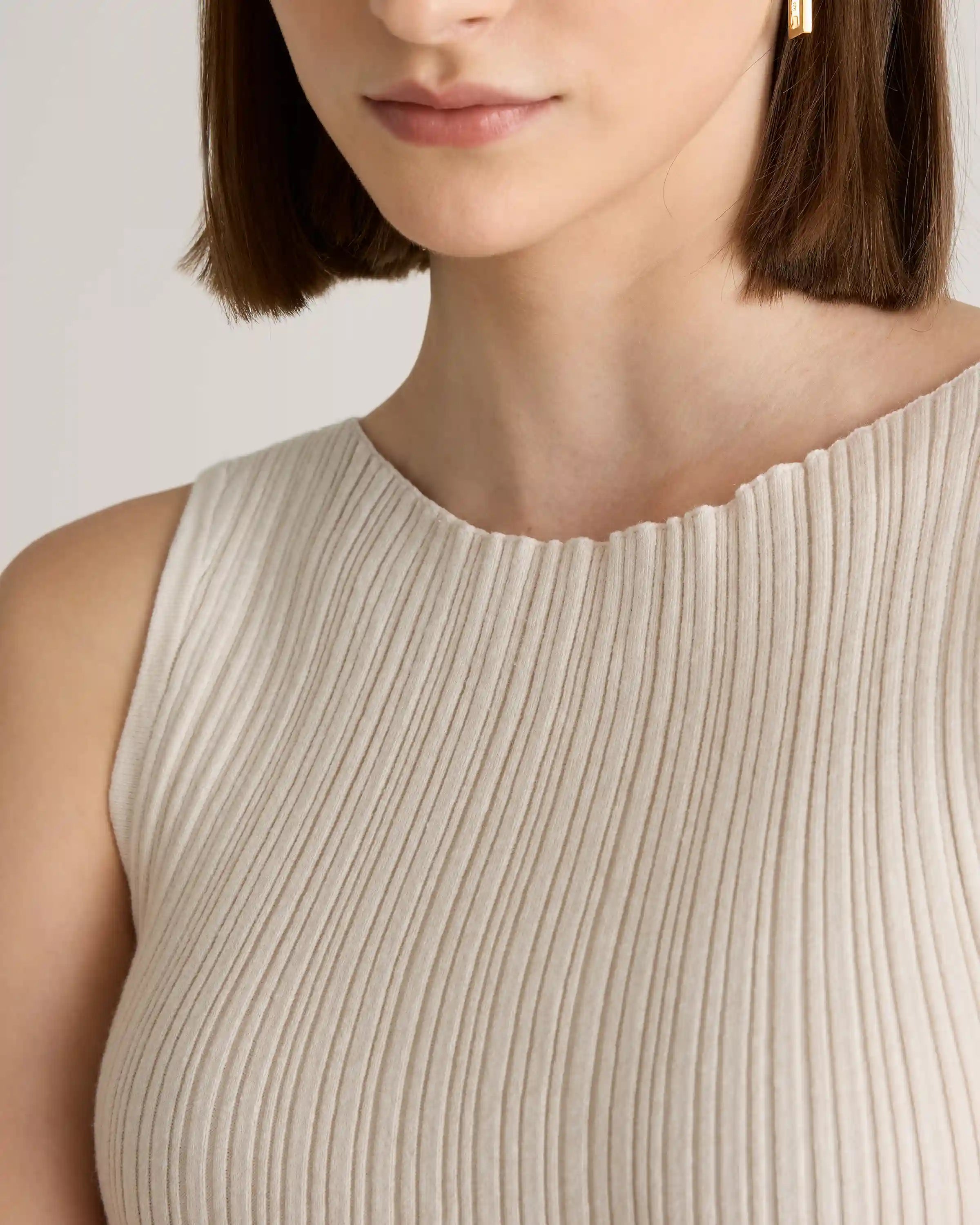 Cotton Cashmere Ribbed Sleeveless Midi Dress