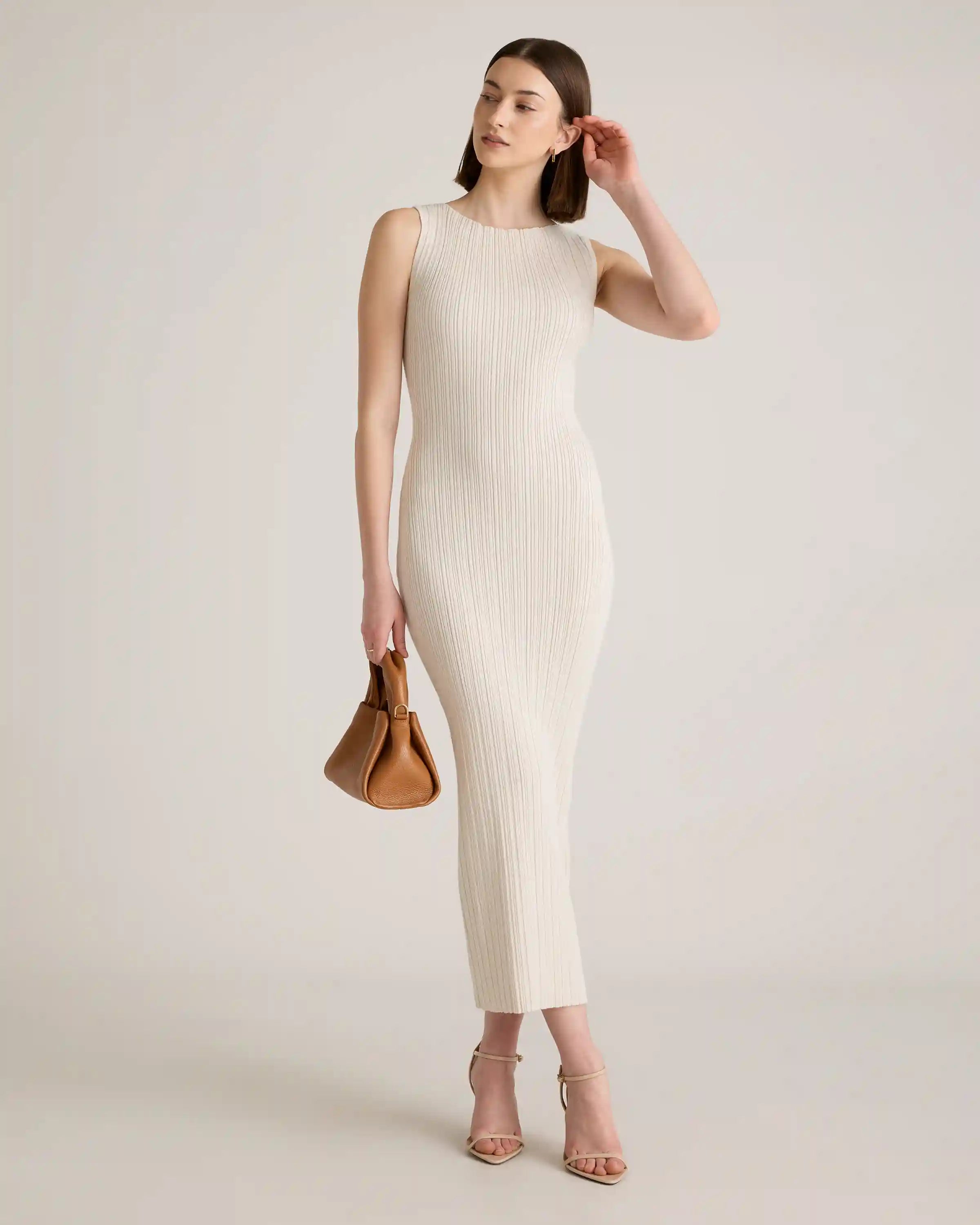 Cotton Cashmere Ribbed Sleeveless Midi Dress