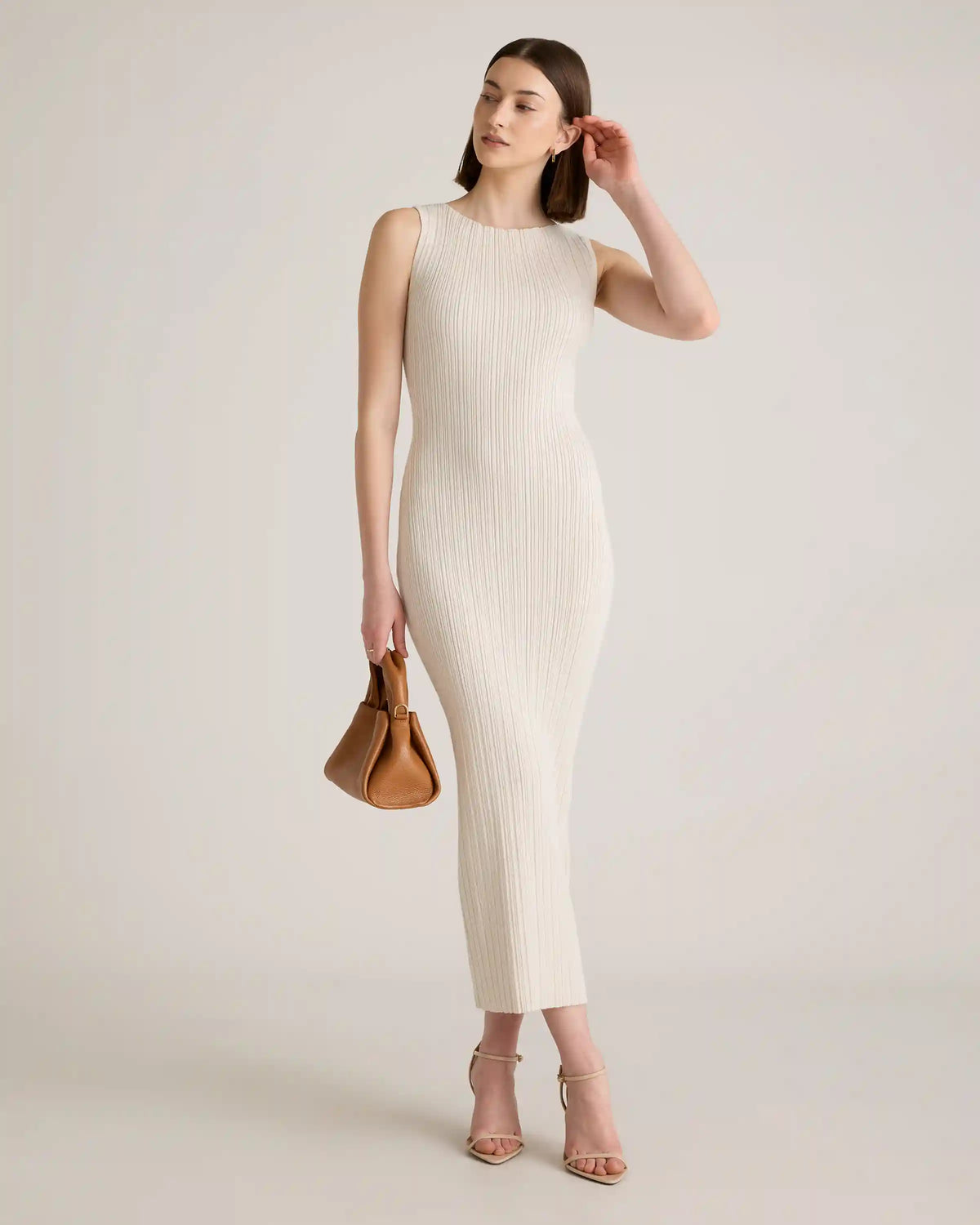 Cotton Cashmere Ribbed Sleeveless Midi Dress