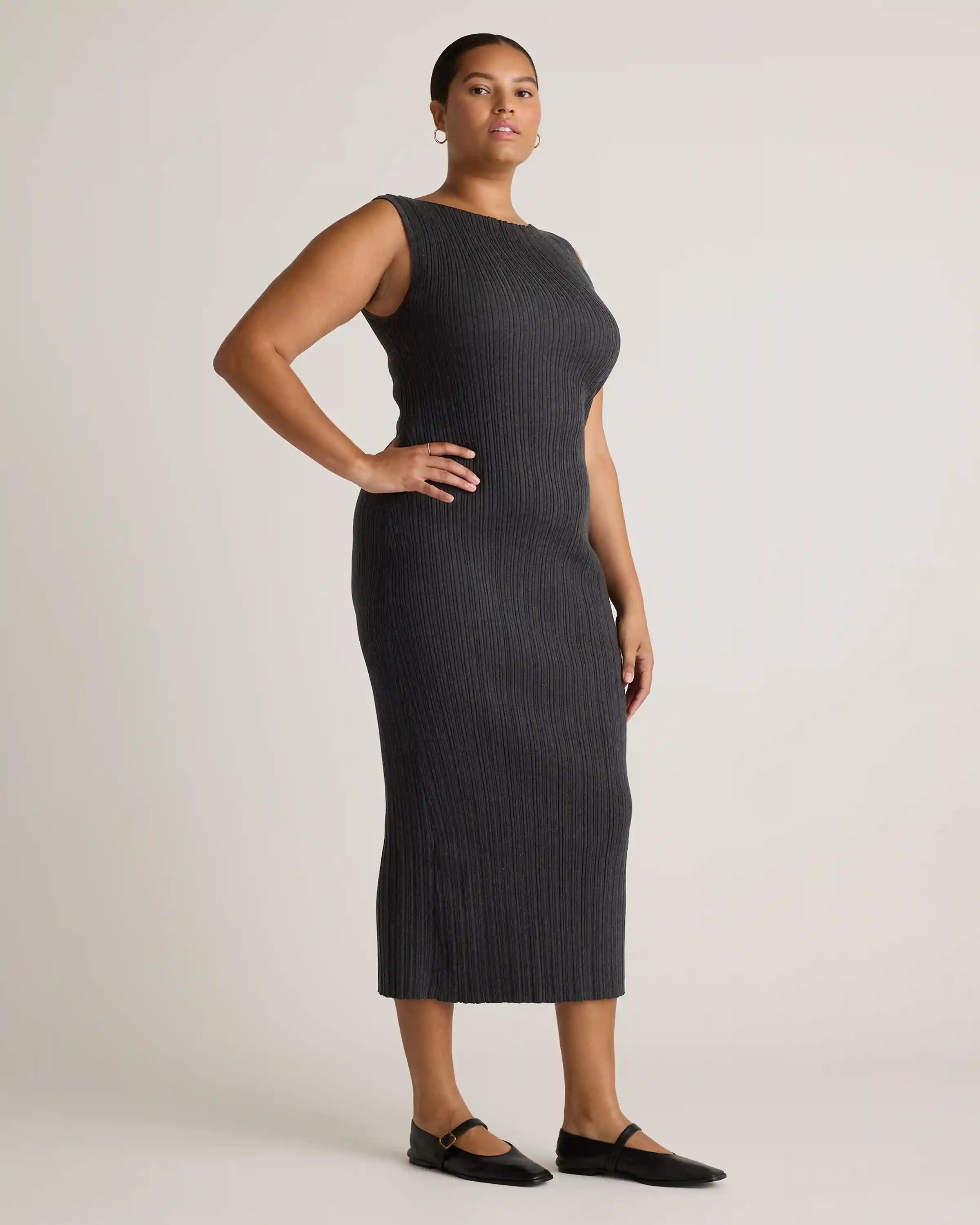Cotton Cashmere Ribbed Sleeveless Midi Dress