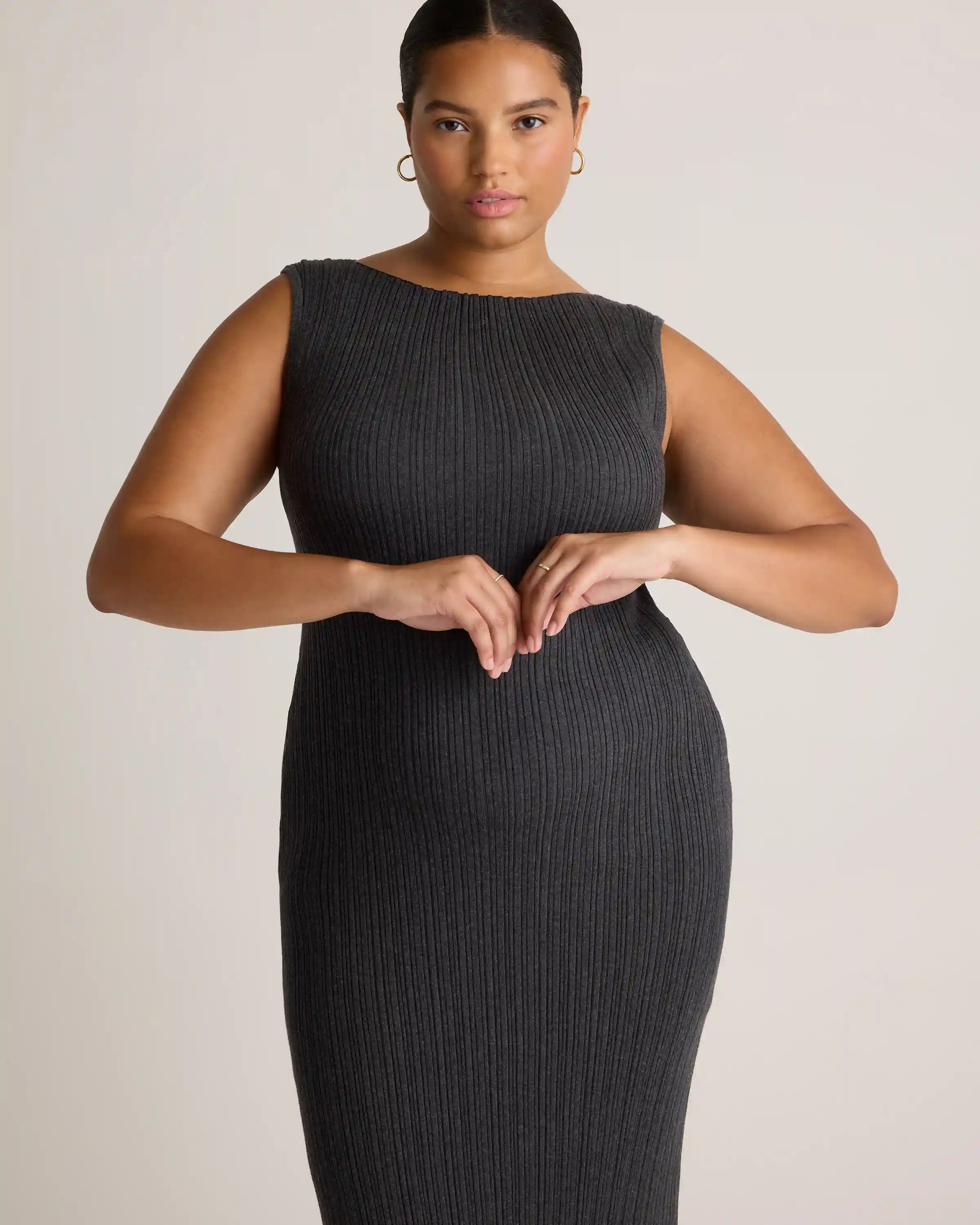 Cotton Cashmere Ribbed Sleeveless Midi Dress