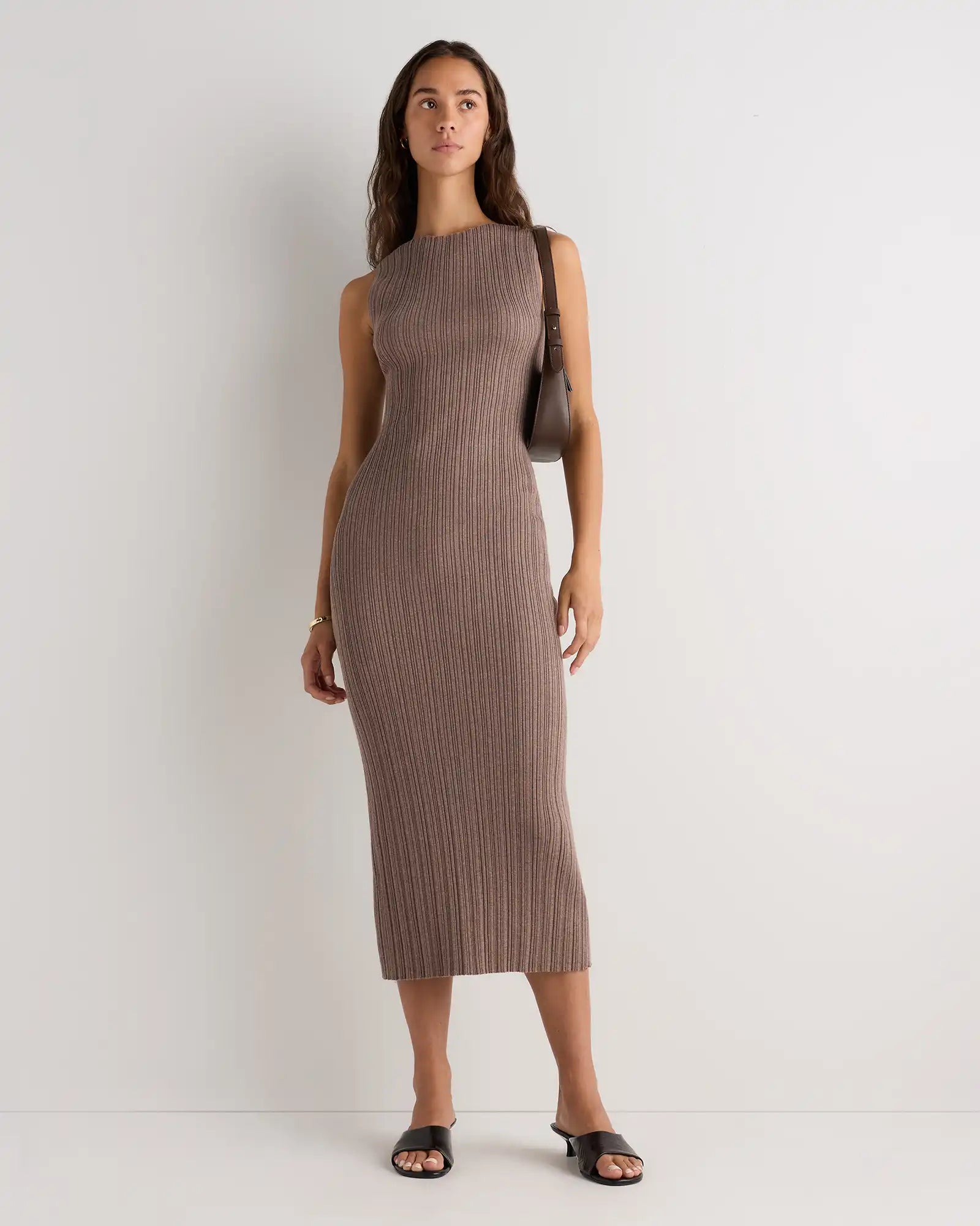 Cotton Cashmere Ribbed Sleeveless Midi Dress