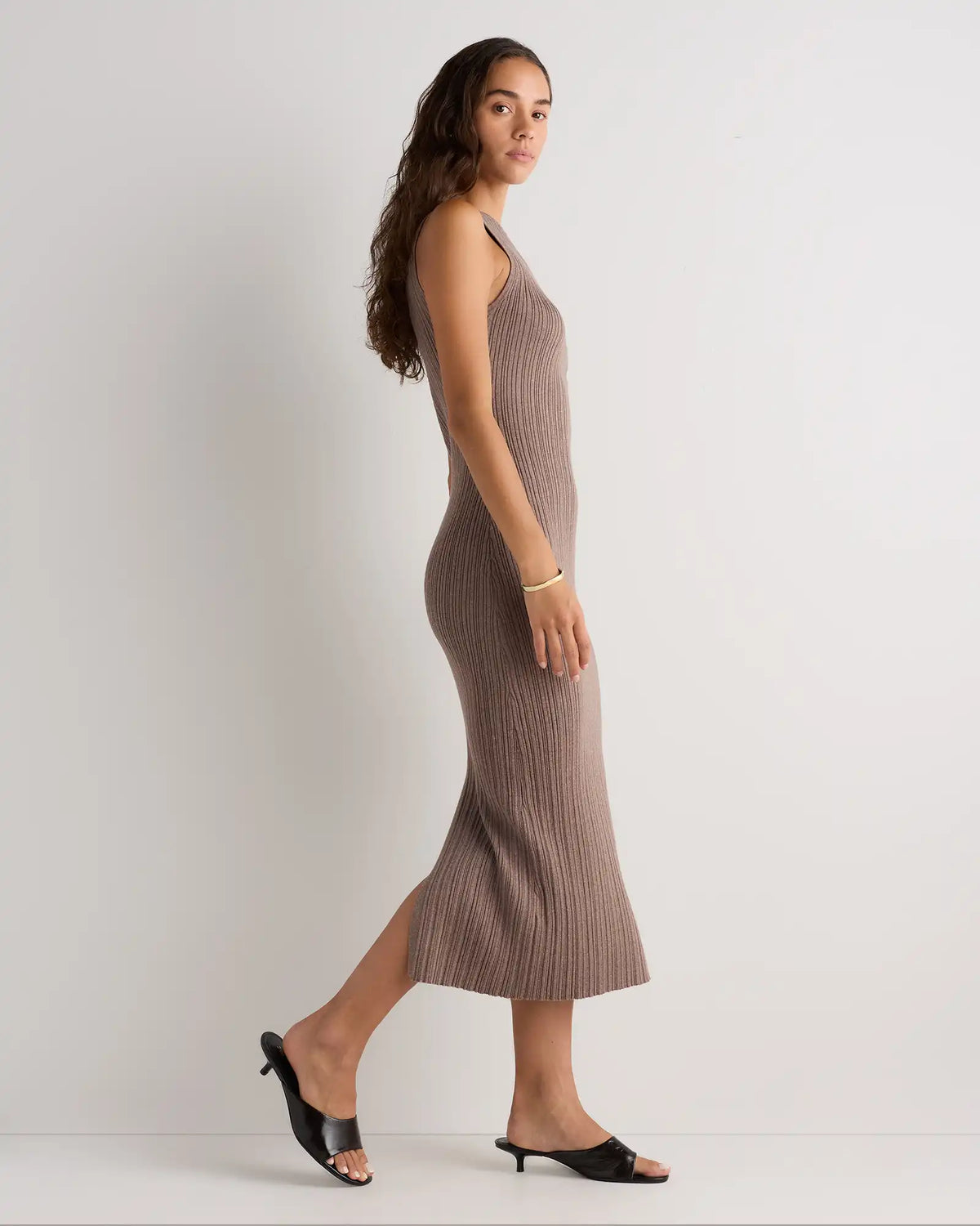 Cotton Cashmere Ribbed Sleeveless Midi Dress