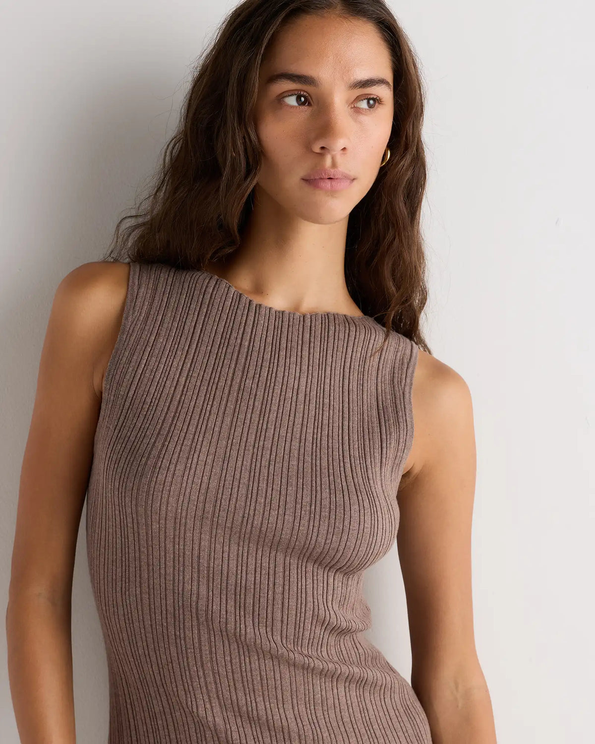 Cotton Cashmere Ribbed Sleeveless Midi Dress