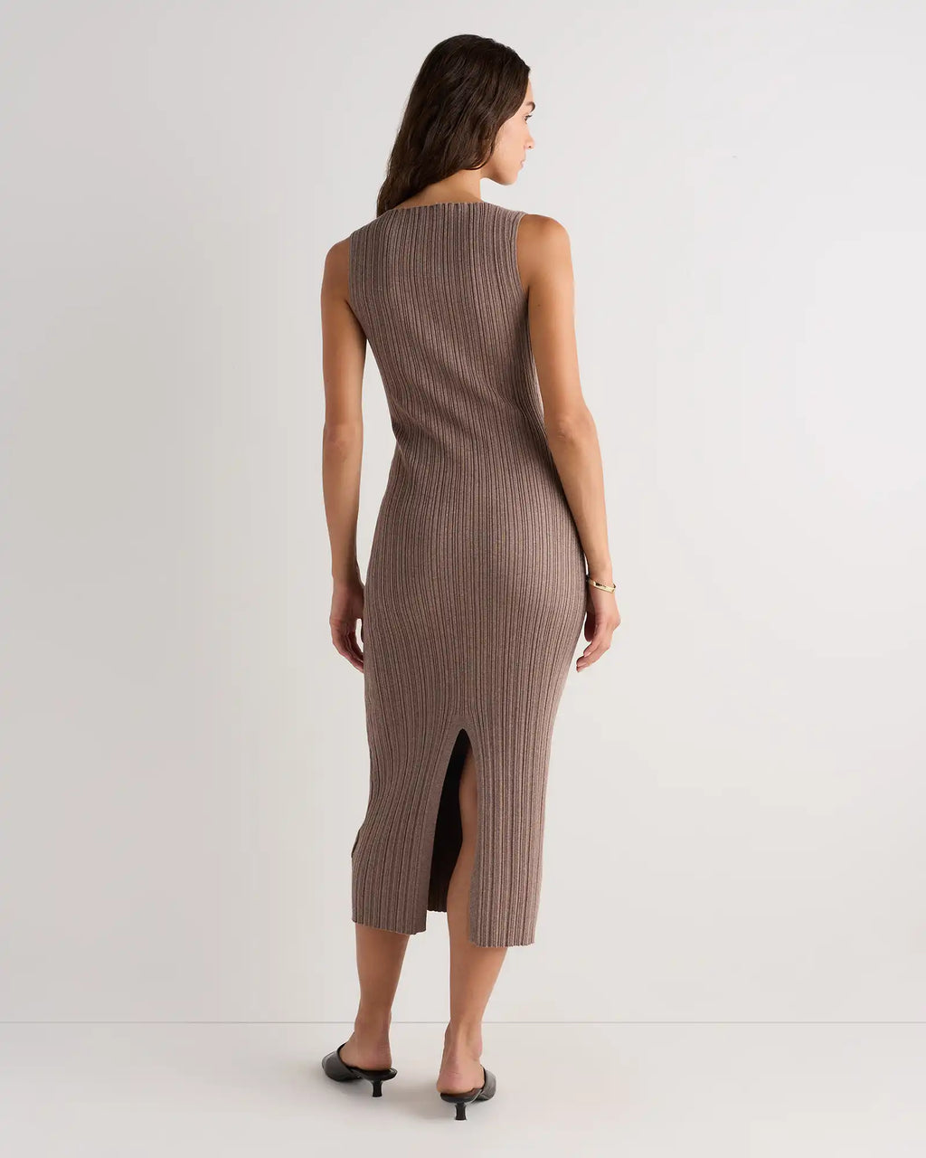Cotton Cashmere Ribbed Sleeveless Midi Dress
