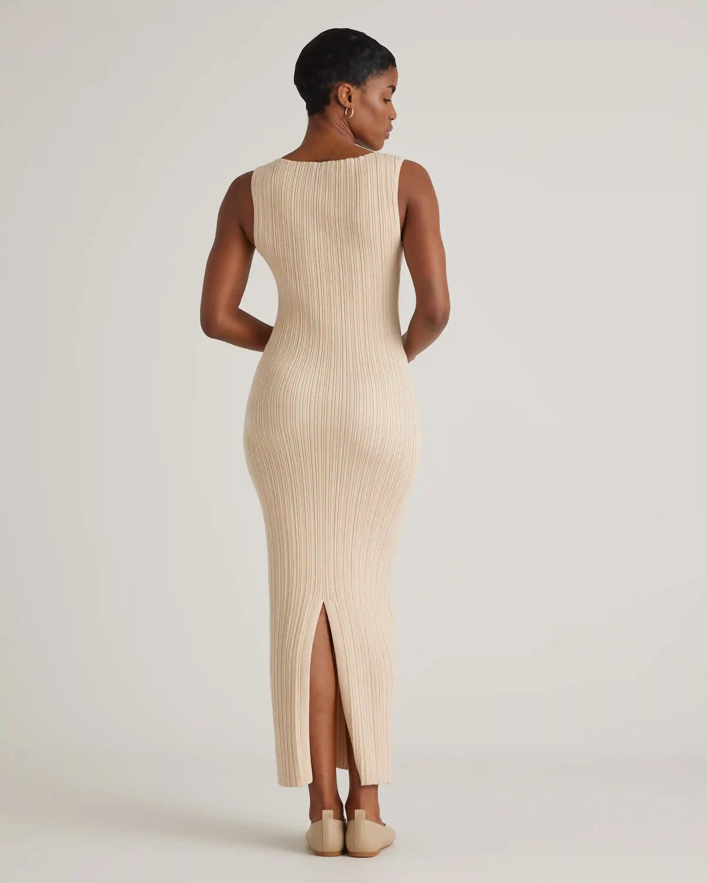 Cotton Cashmere Ribbed Sleeveless Midi Dress