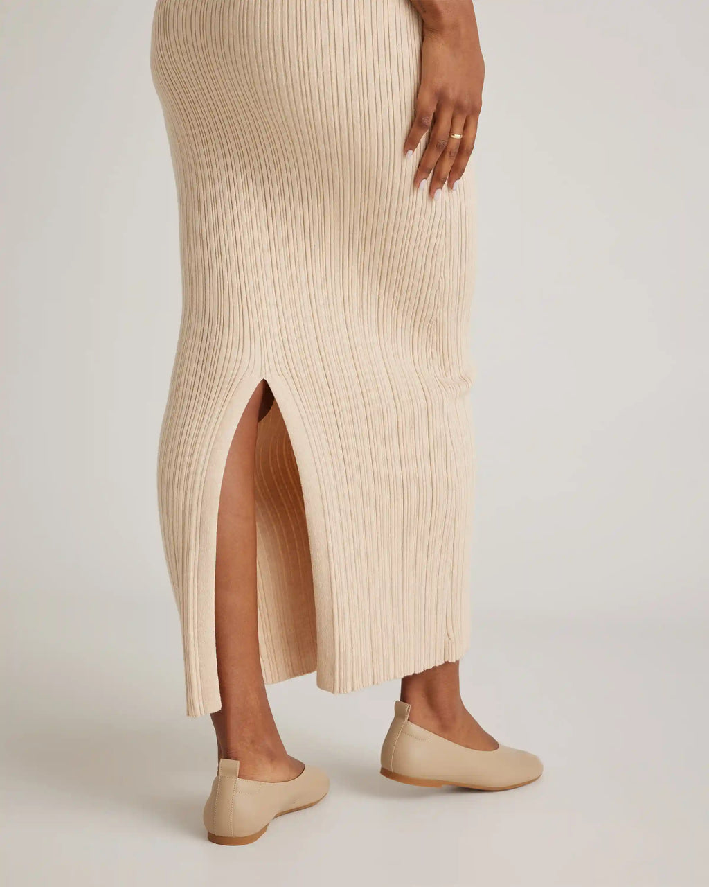 Cotton Cashmere Ribbed Sleeveless Midi Dress