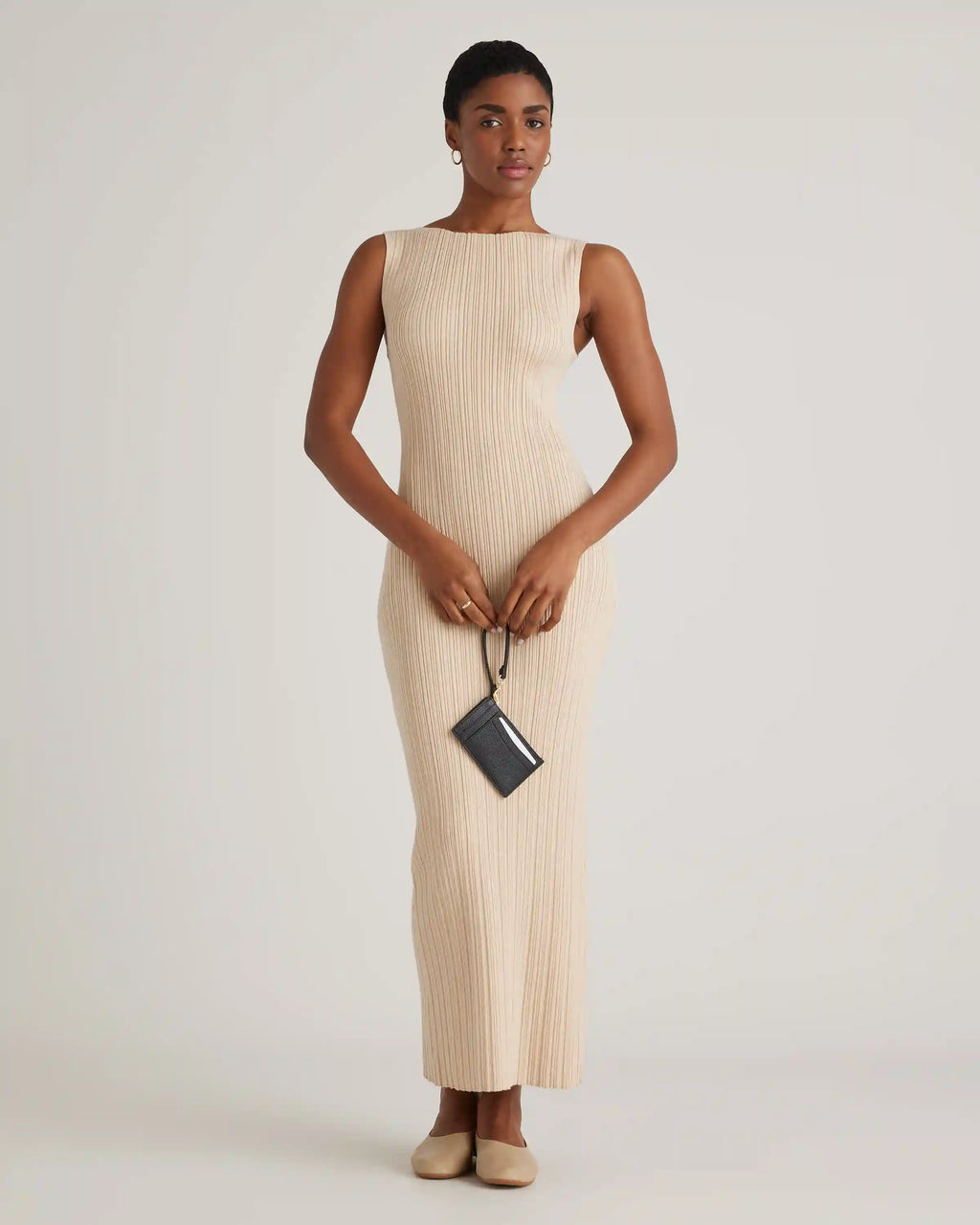 Cotton Cashmere Ribbed Sleeveless Midi Dress