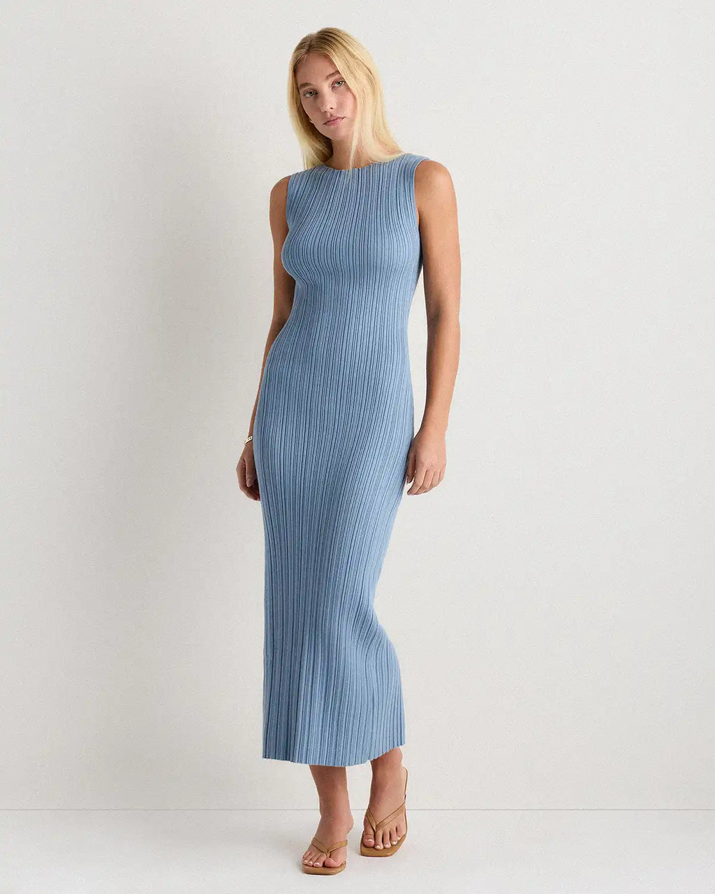 Cotton Cashmere Ribbed Sleeveless Midi Dress