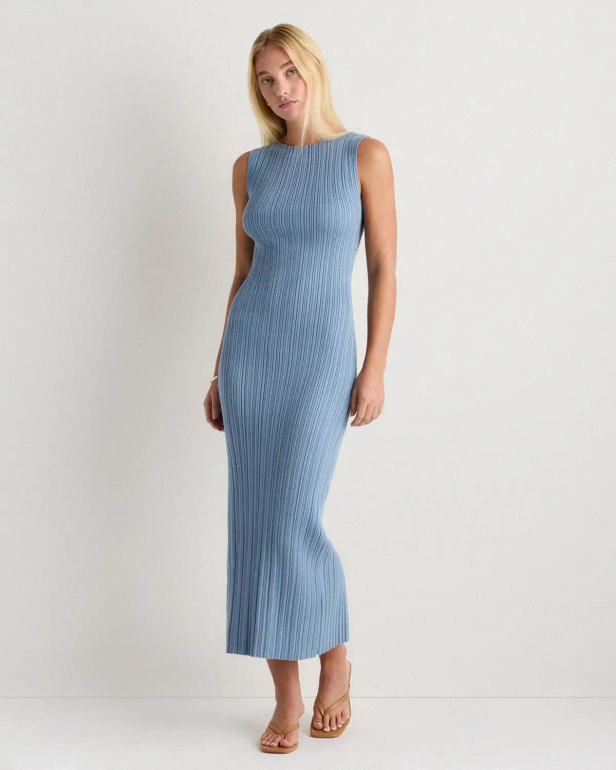 Cotton Cashmere Ribbed Sleeveless Midi Dress
