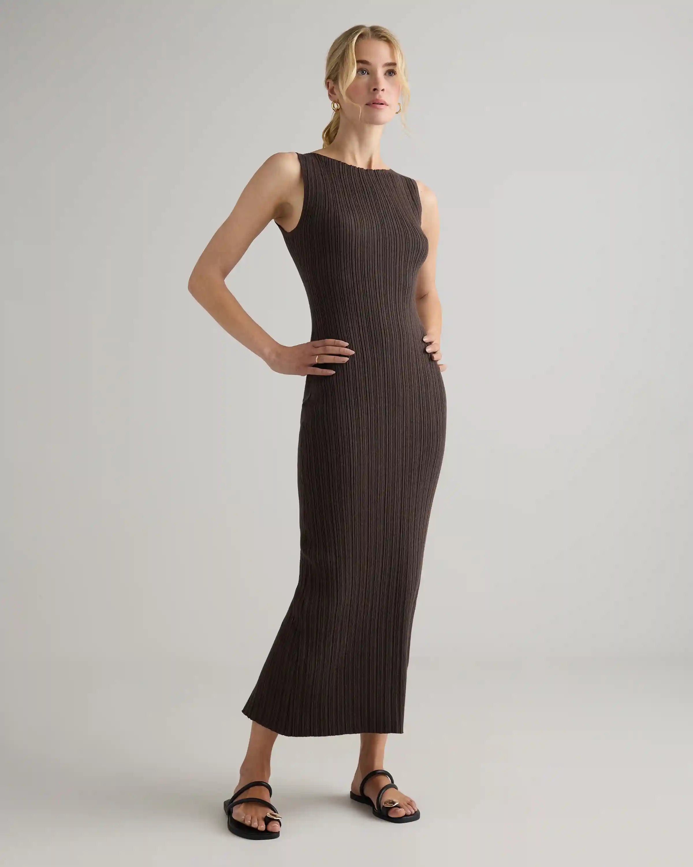 Cotton Cashmere Ribbed Sleeveless Midi Dress