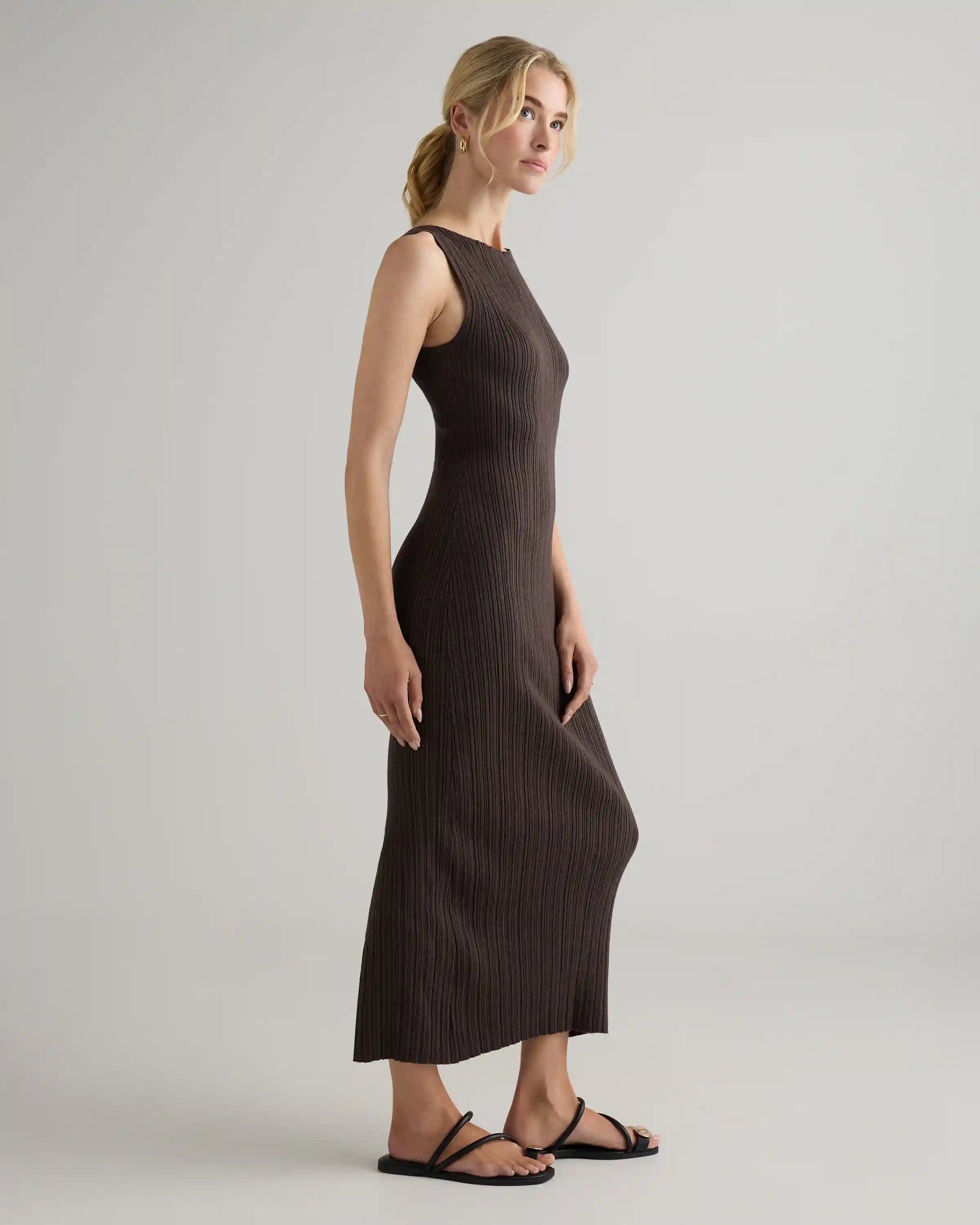 Cotton Cashmere Ribbed Sleeveless Midi Dress