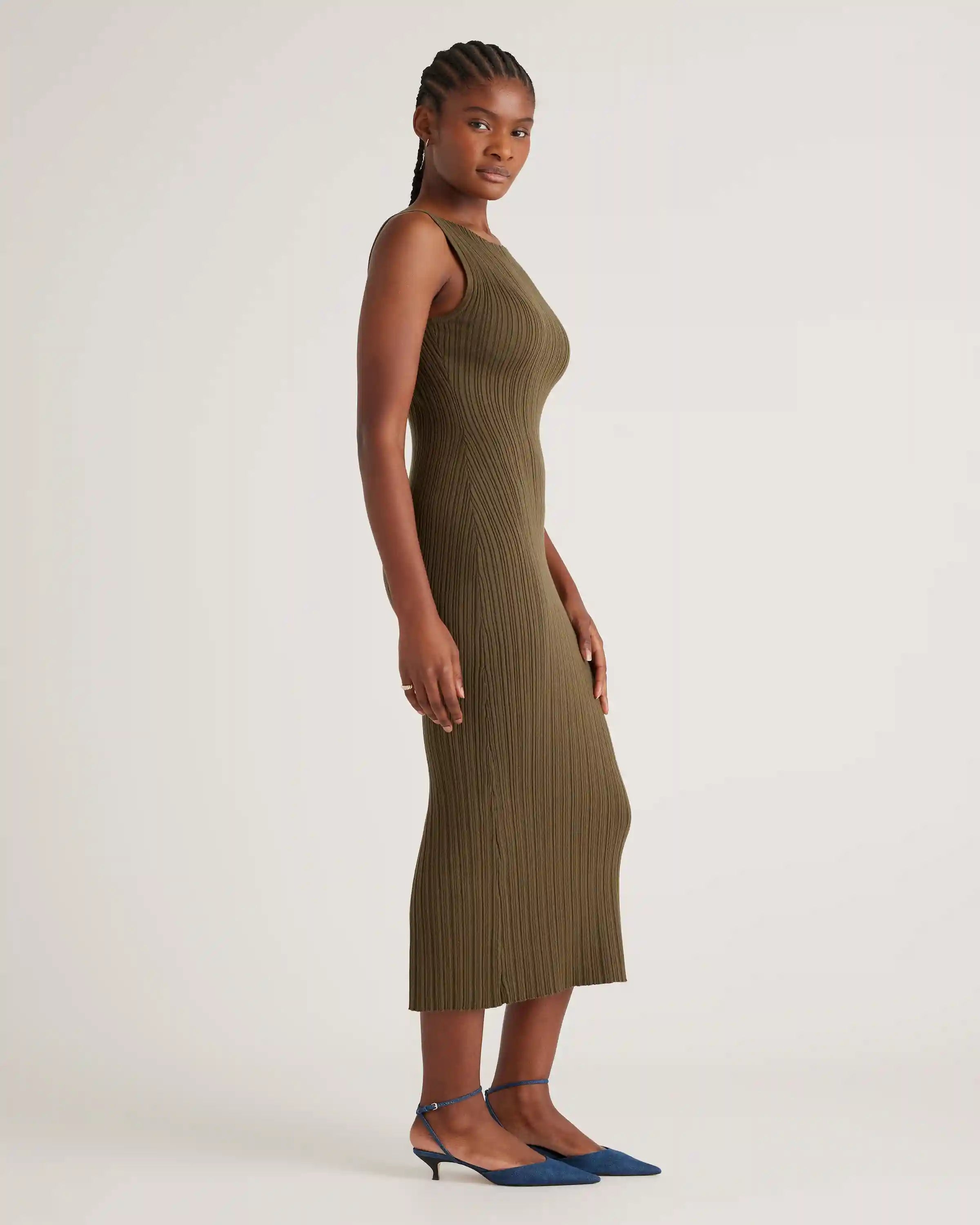 Cotton Cashmere Ribbed Sleeveless Midi Dress