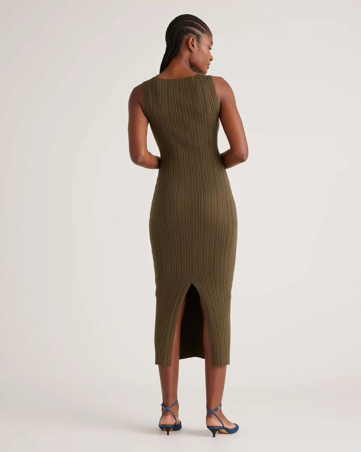 Cotton Cashmere Ribbed Sleeveless Midi Dress