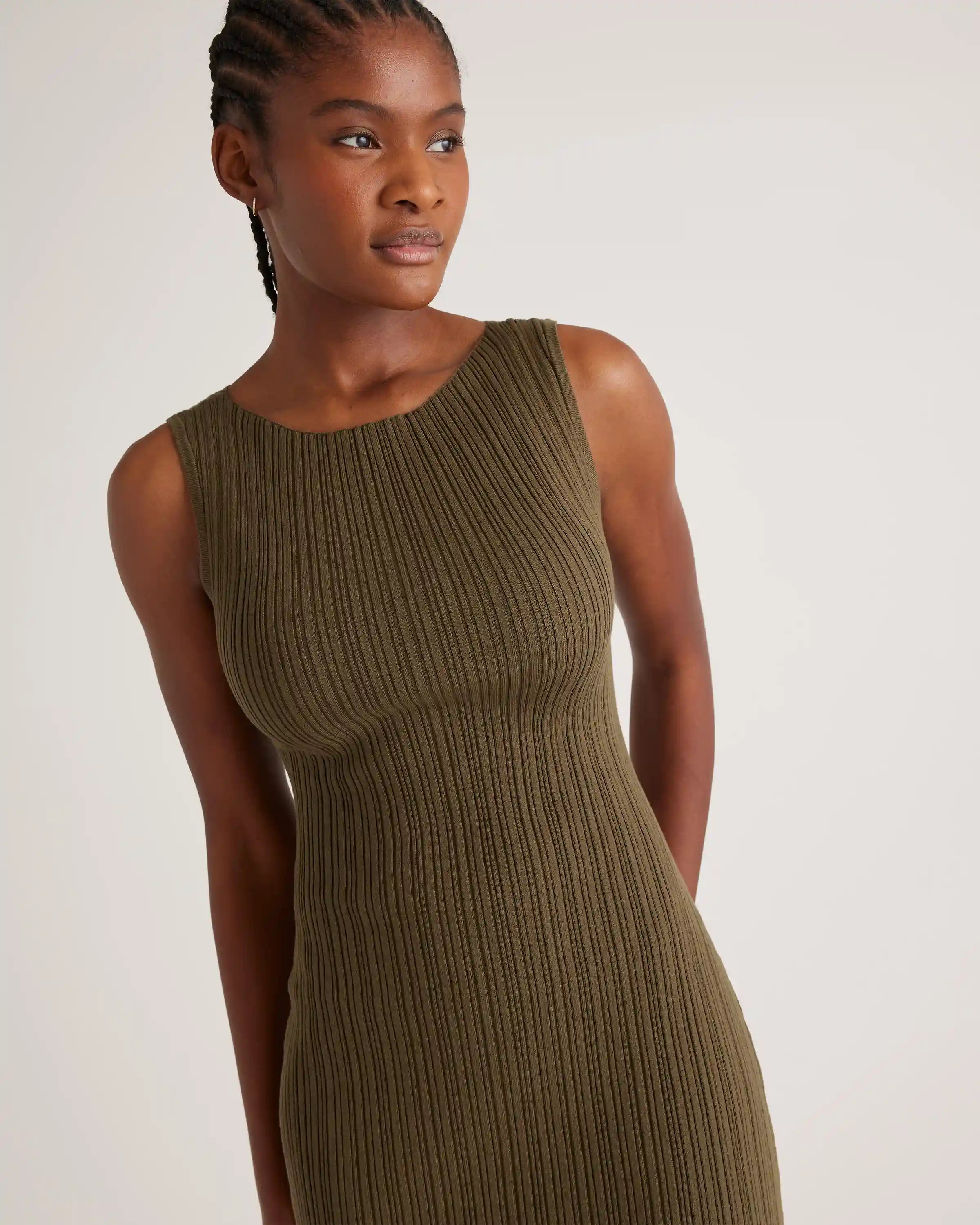 Cotton Cashmere Ribbed Sleeveless Midi Dress
