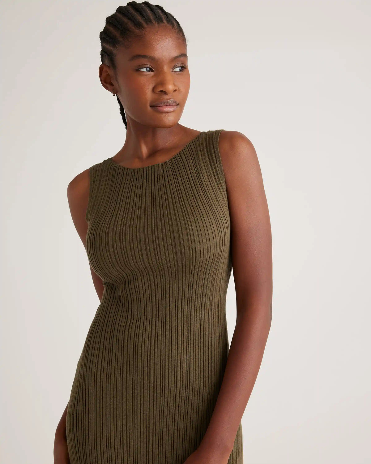 Cotton Cashmere Ribbed Sleeveless Midi Dress