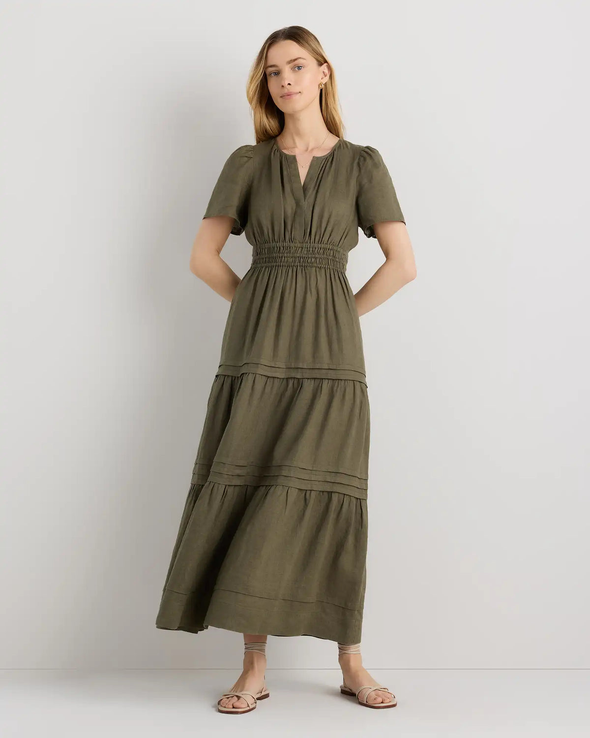 100% European Linen Tiered Maxi Dress