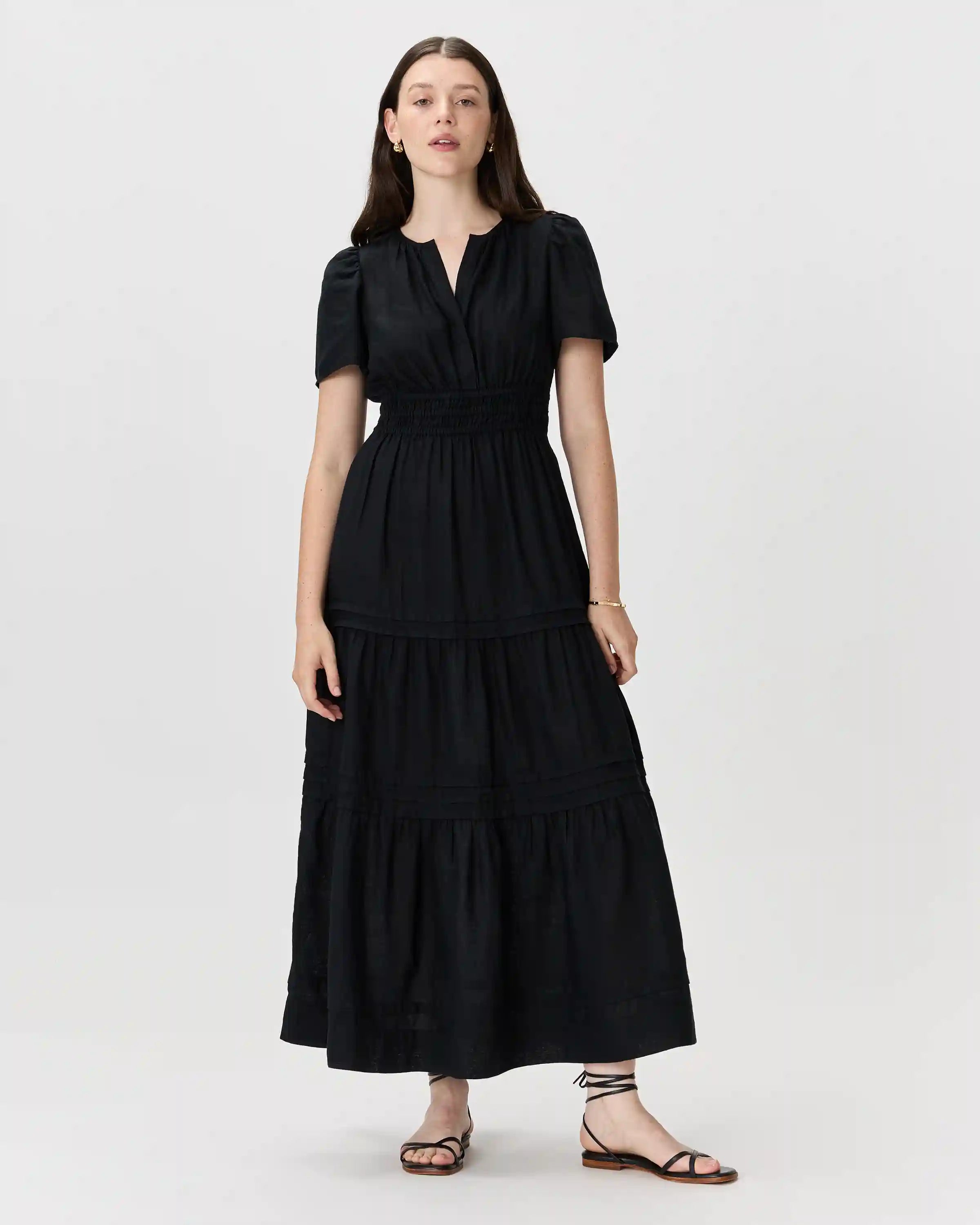 100% European Linen Tiered Maxi Dress