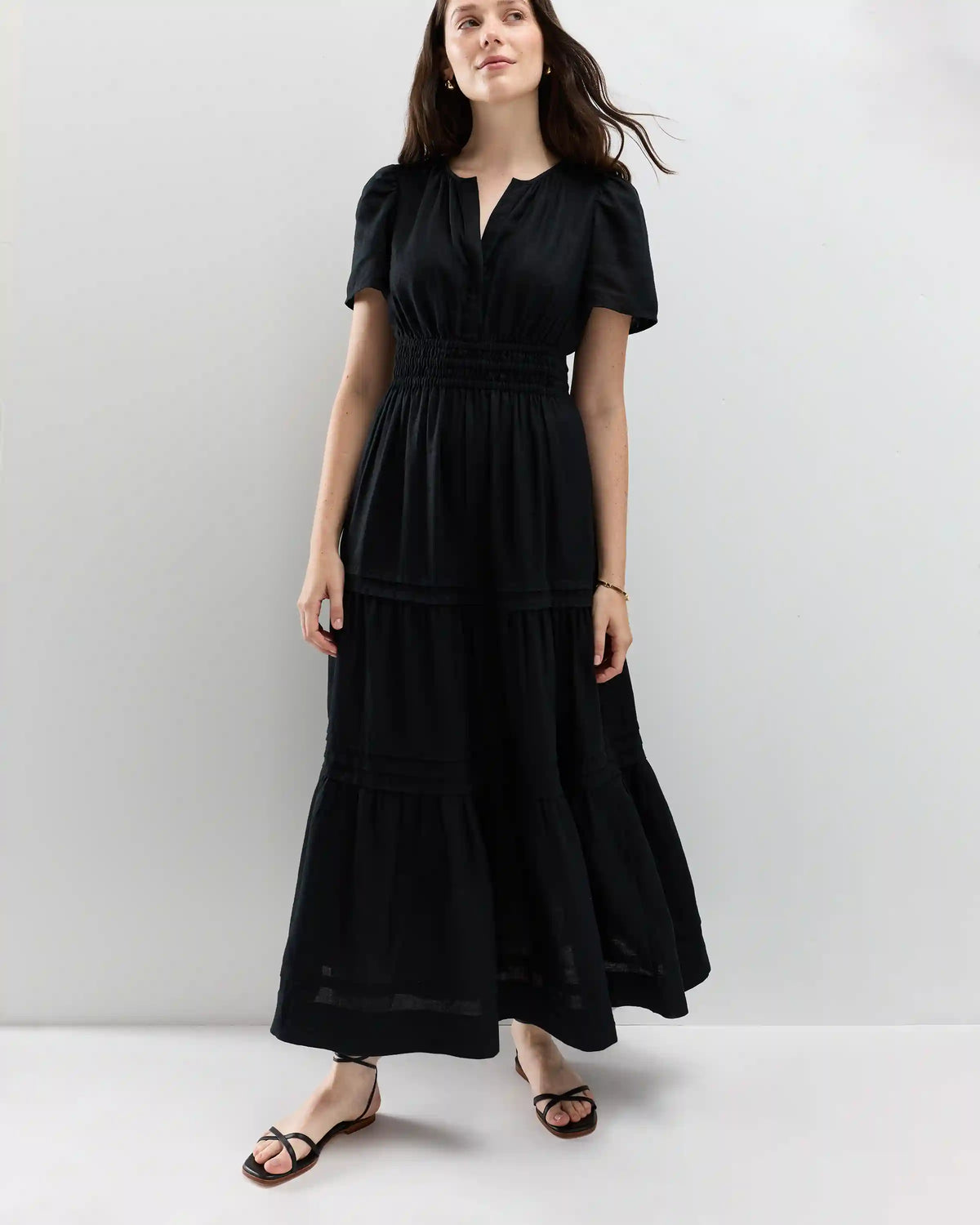 100% European Linen Tiered Maxi Dress