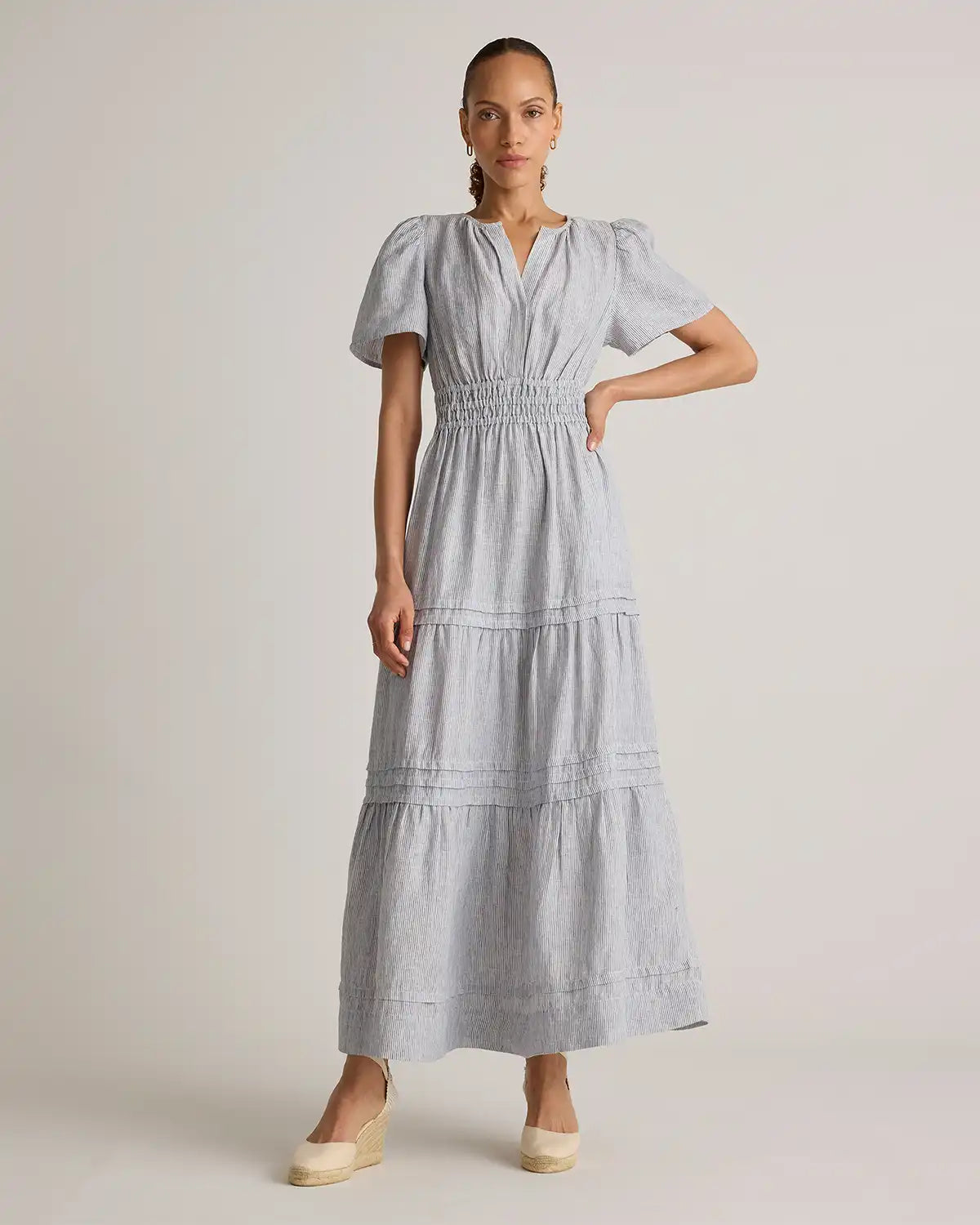 100% European Linen Tiered Maxi Dress