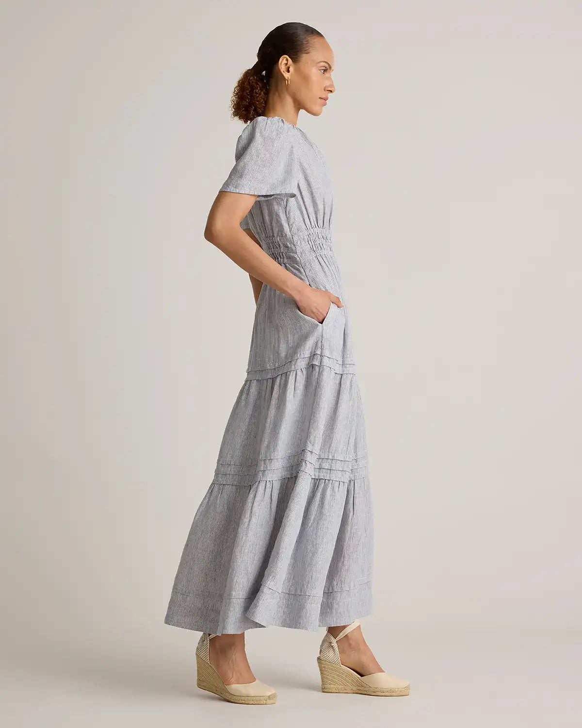 100% European Linen Tiered Maxi Dress