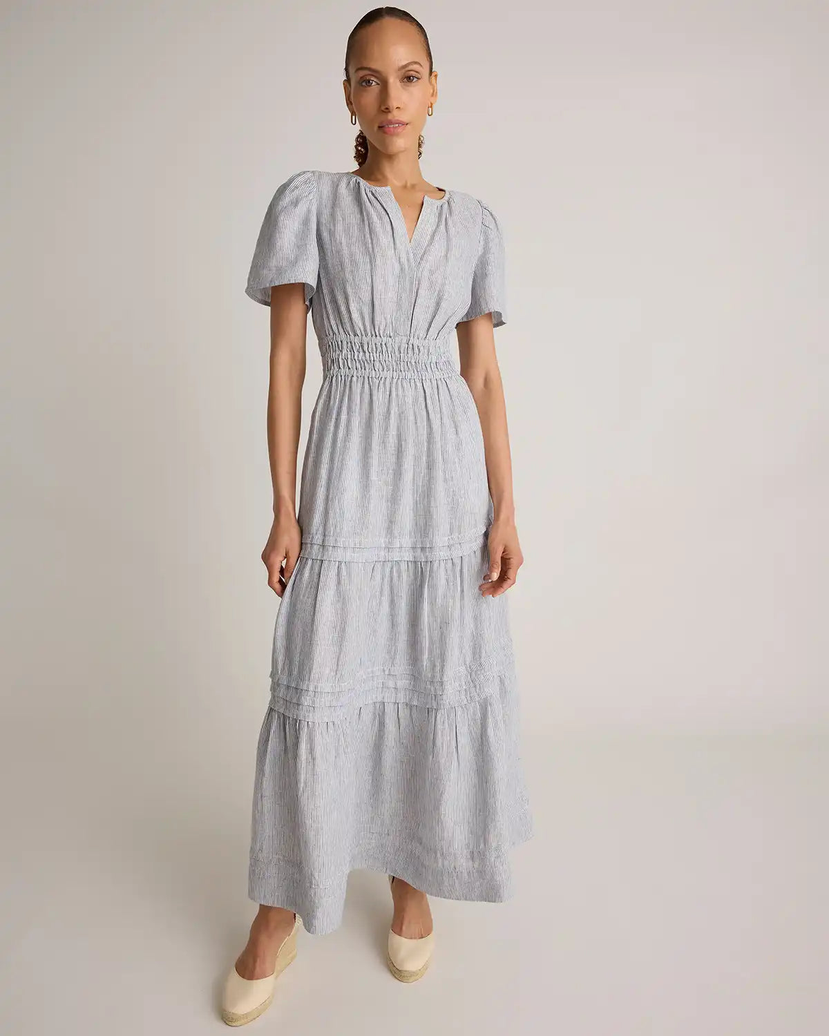 100% European Linen Tiered Maxi Dress