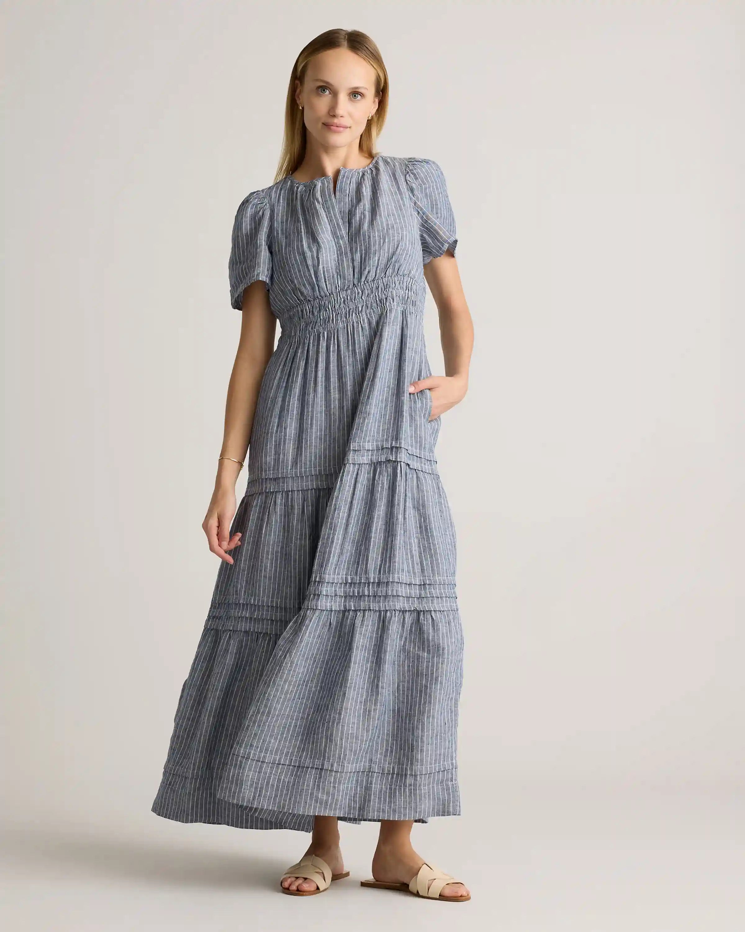 100% European Linen Tiered Maxi Dress