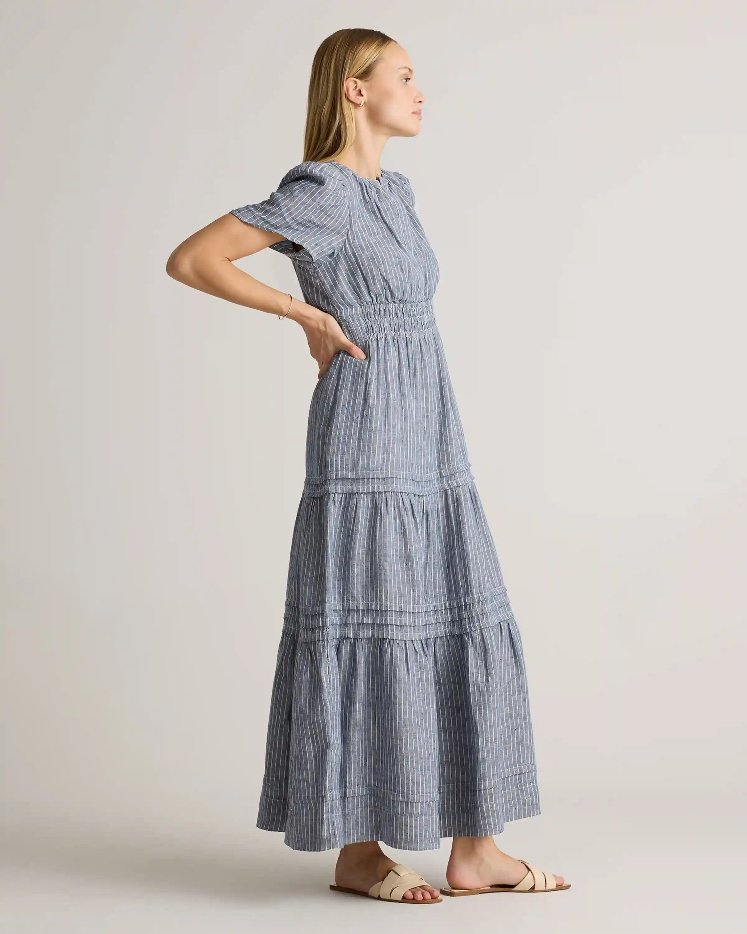 100% European Linen Tiered Maxi Dress