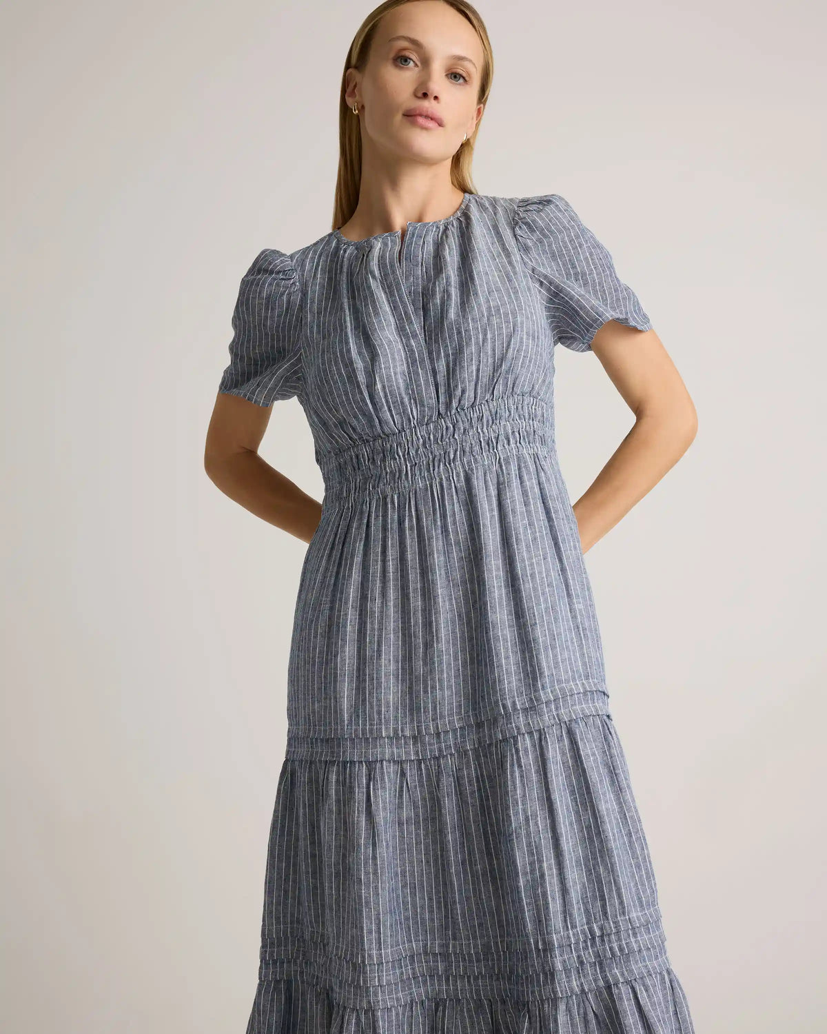 100% European Linen Tiered Maxi Dress