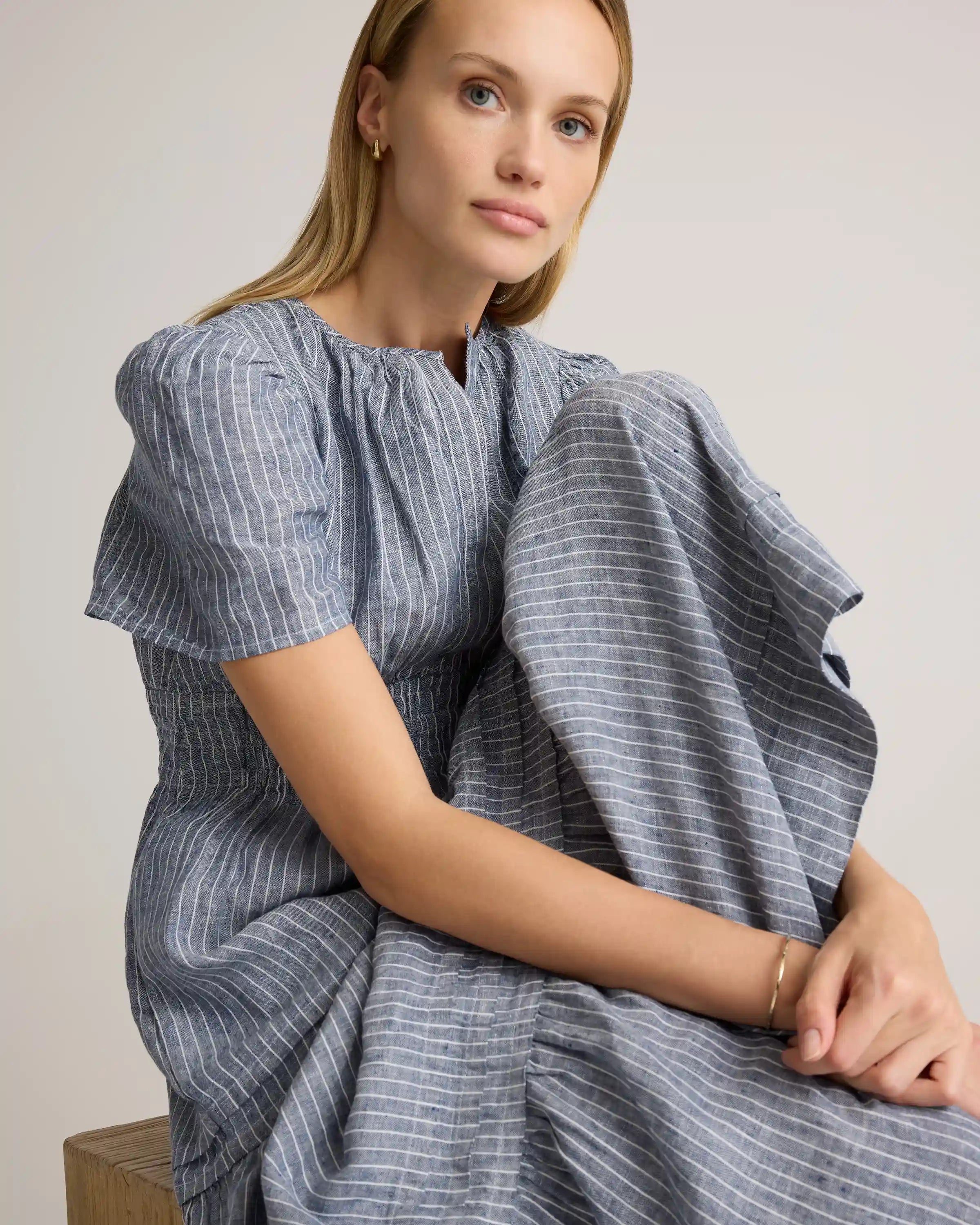 100% European Linen Tiered Maxi Dress