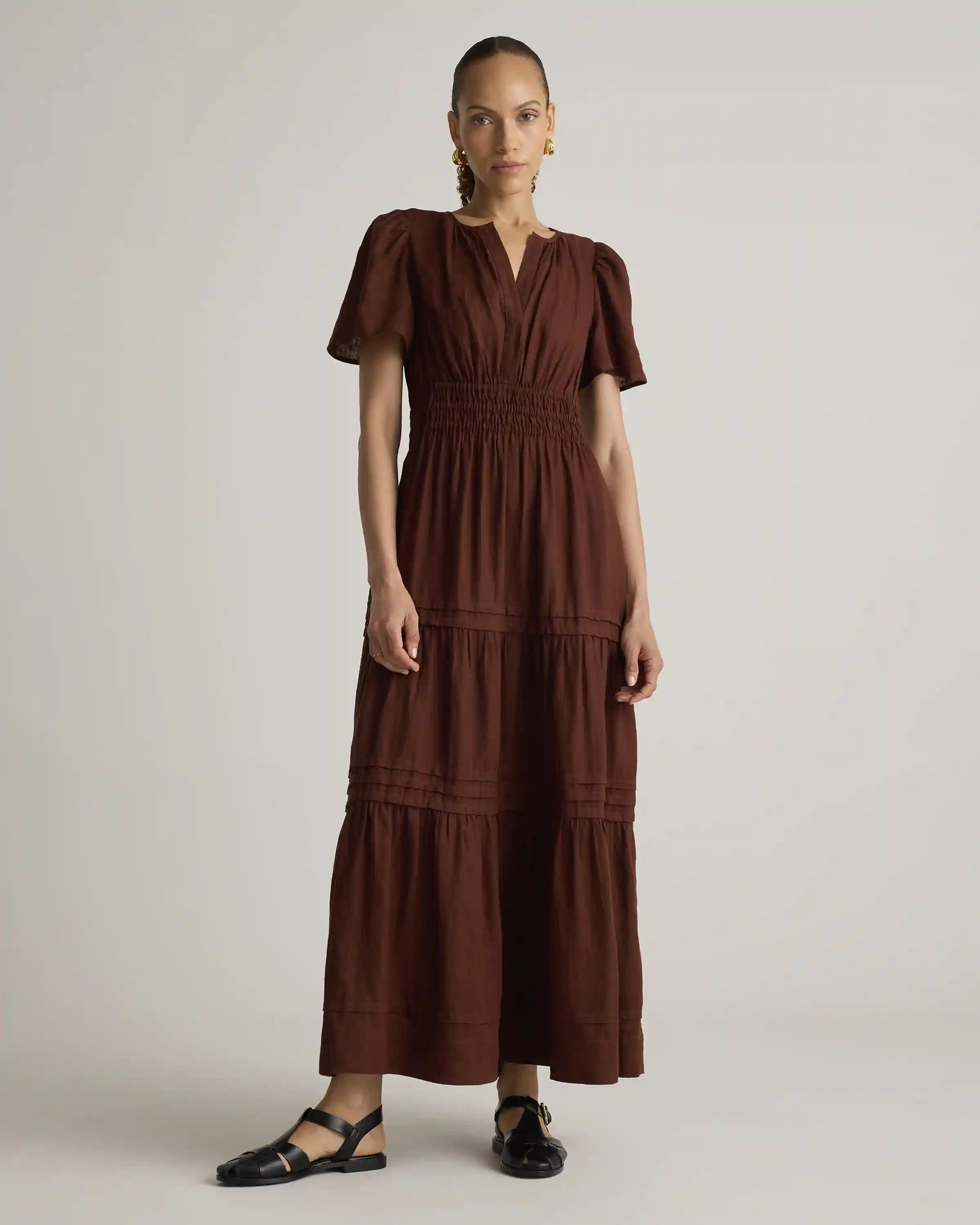 100% European Linen Tiered Maxi Dress