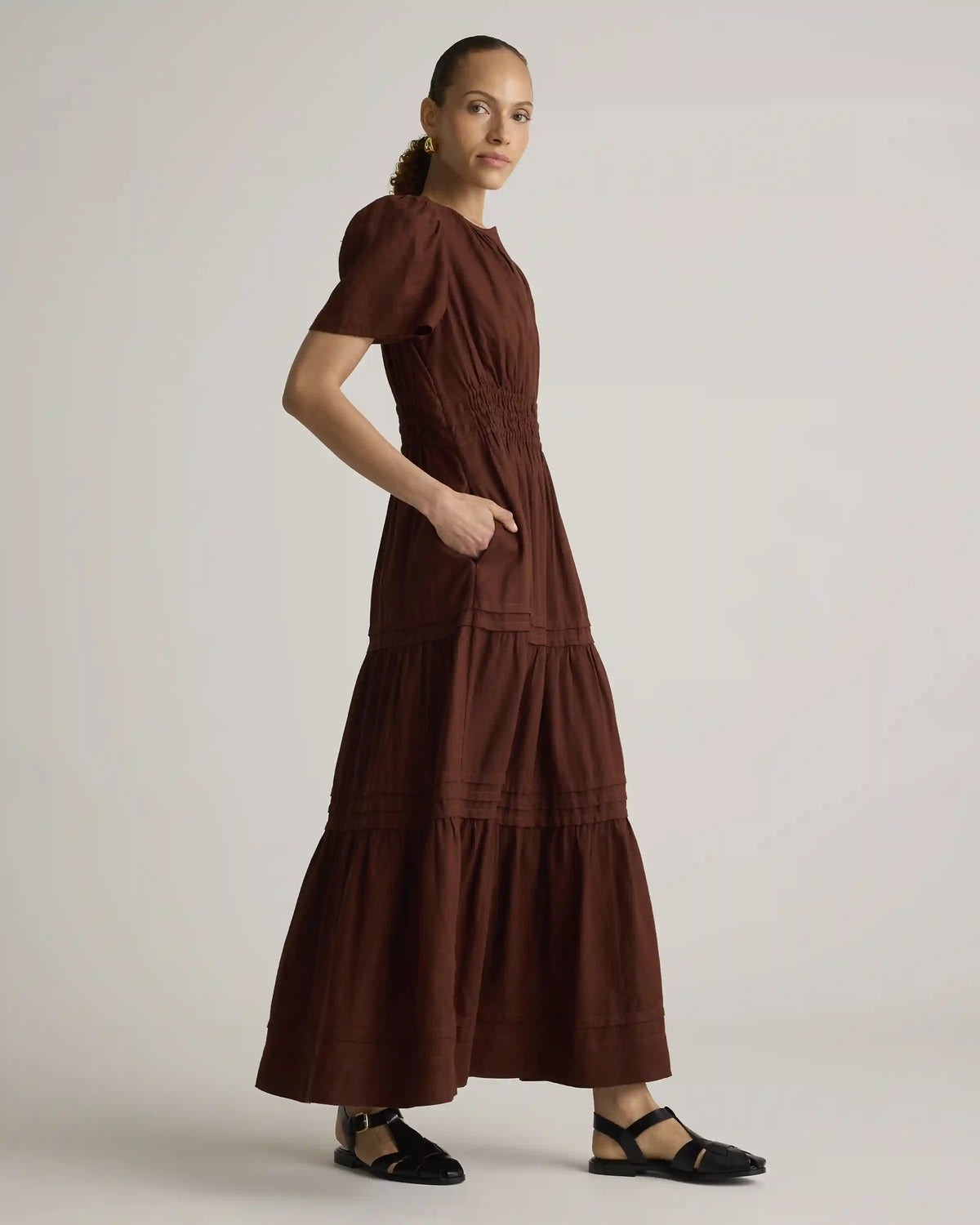 100% European Linen Tiered Maxi Dress