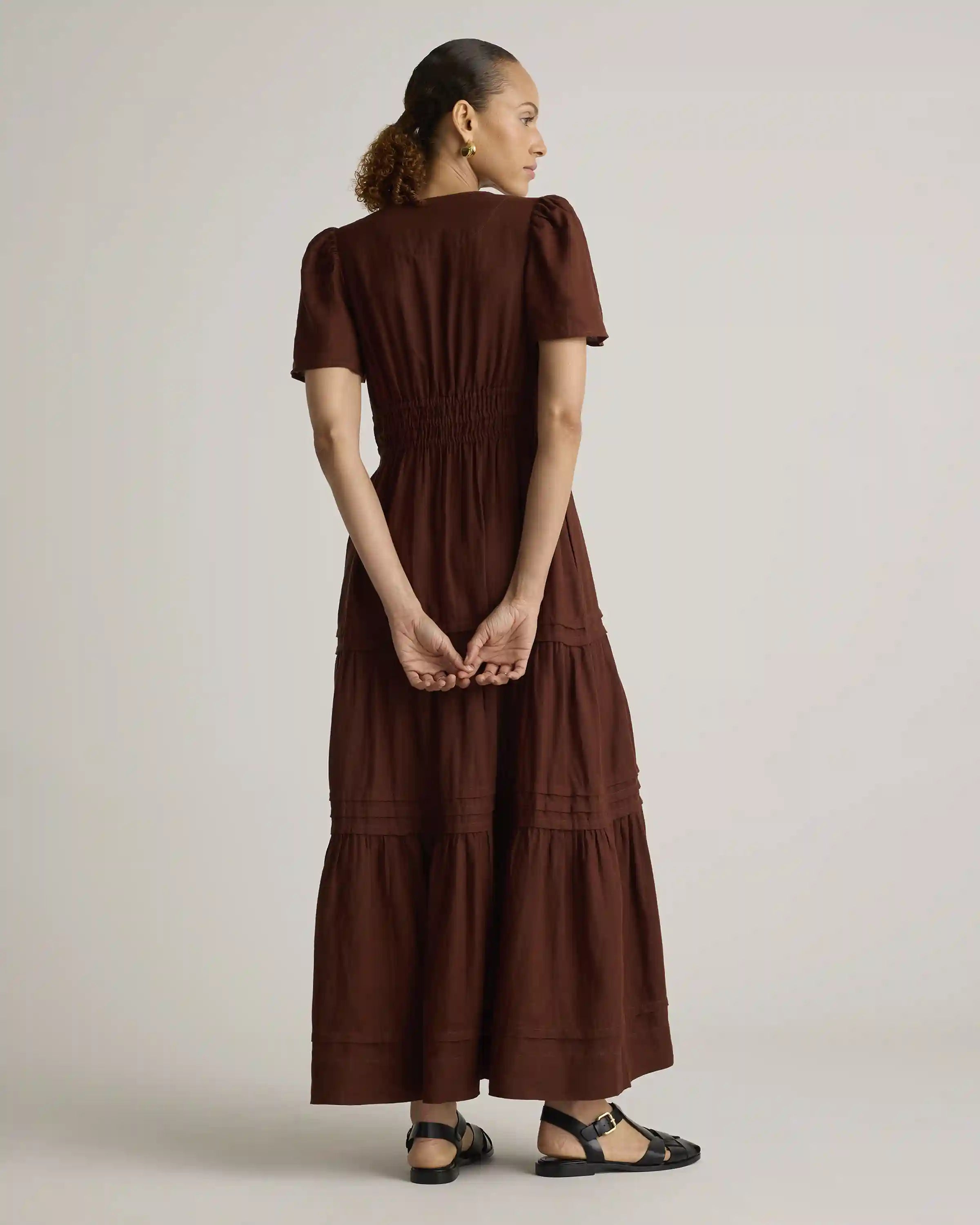 100% European Linen Tiered Maxi Dress