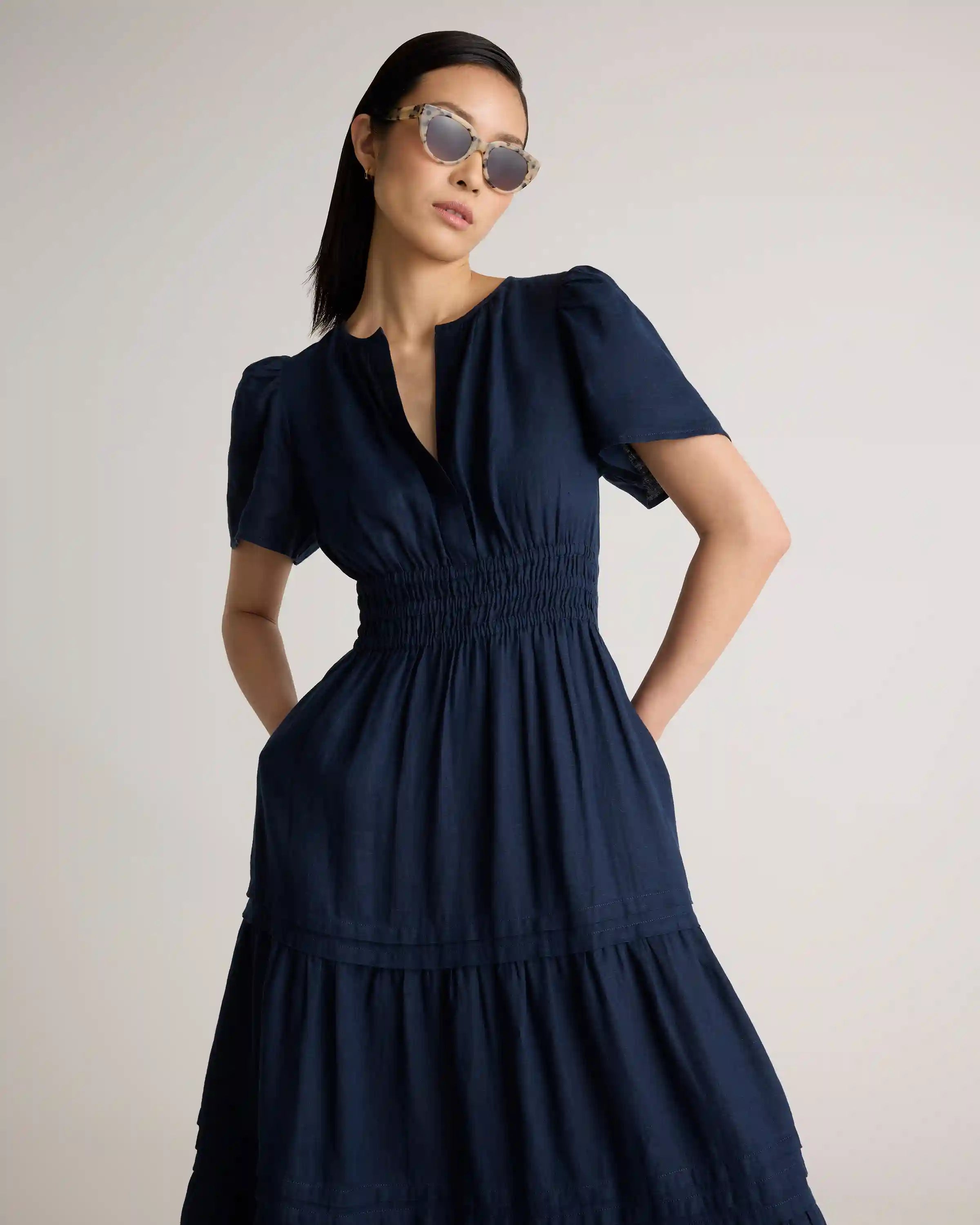 100% European Linen Tiered Maxi Dress
