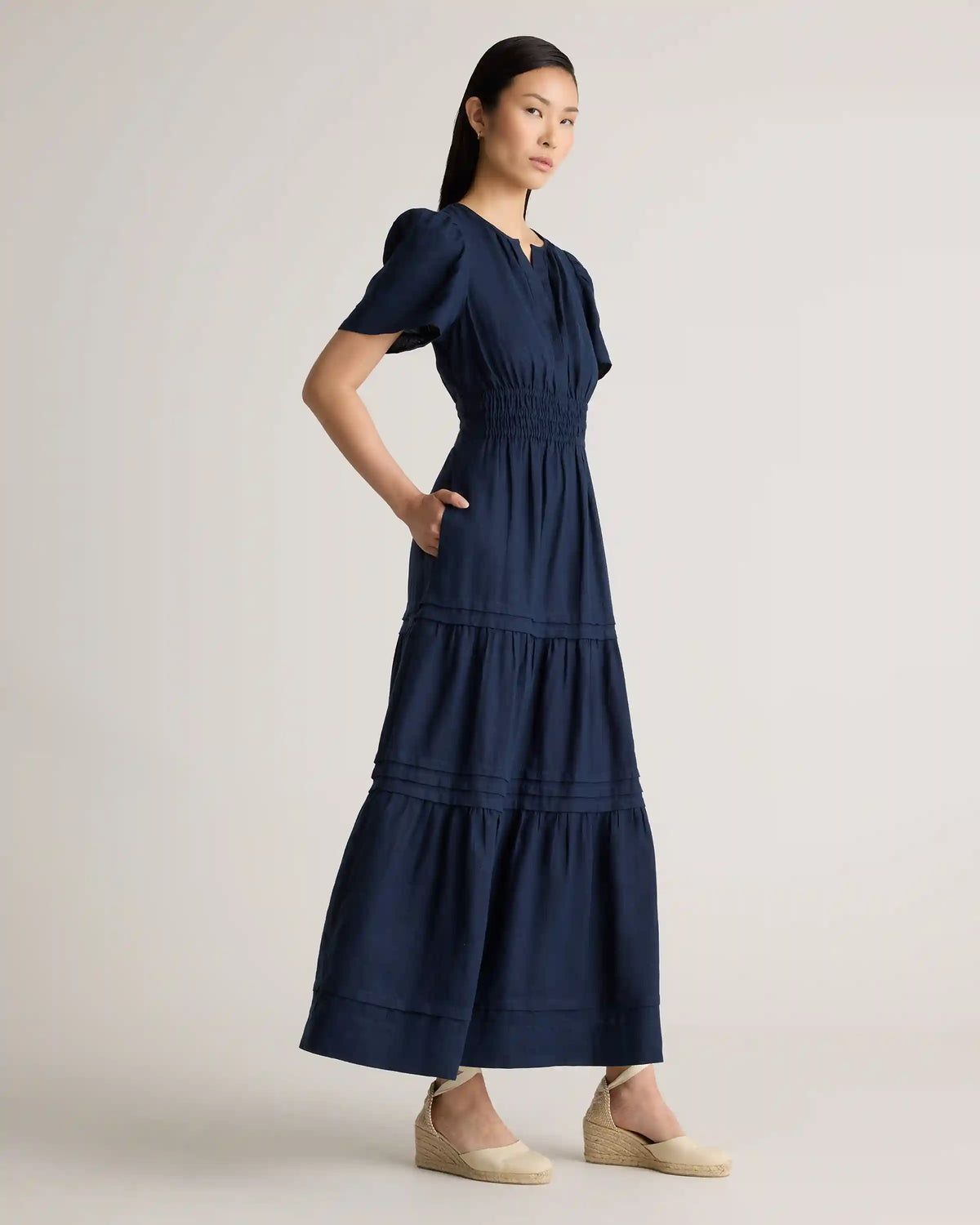 100% European Linen Tiered Maxi Dress
