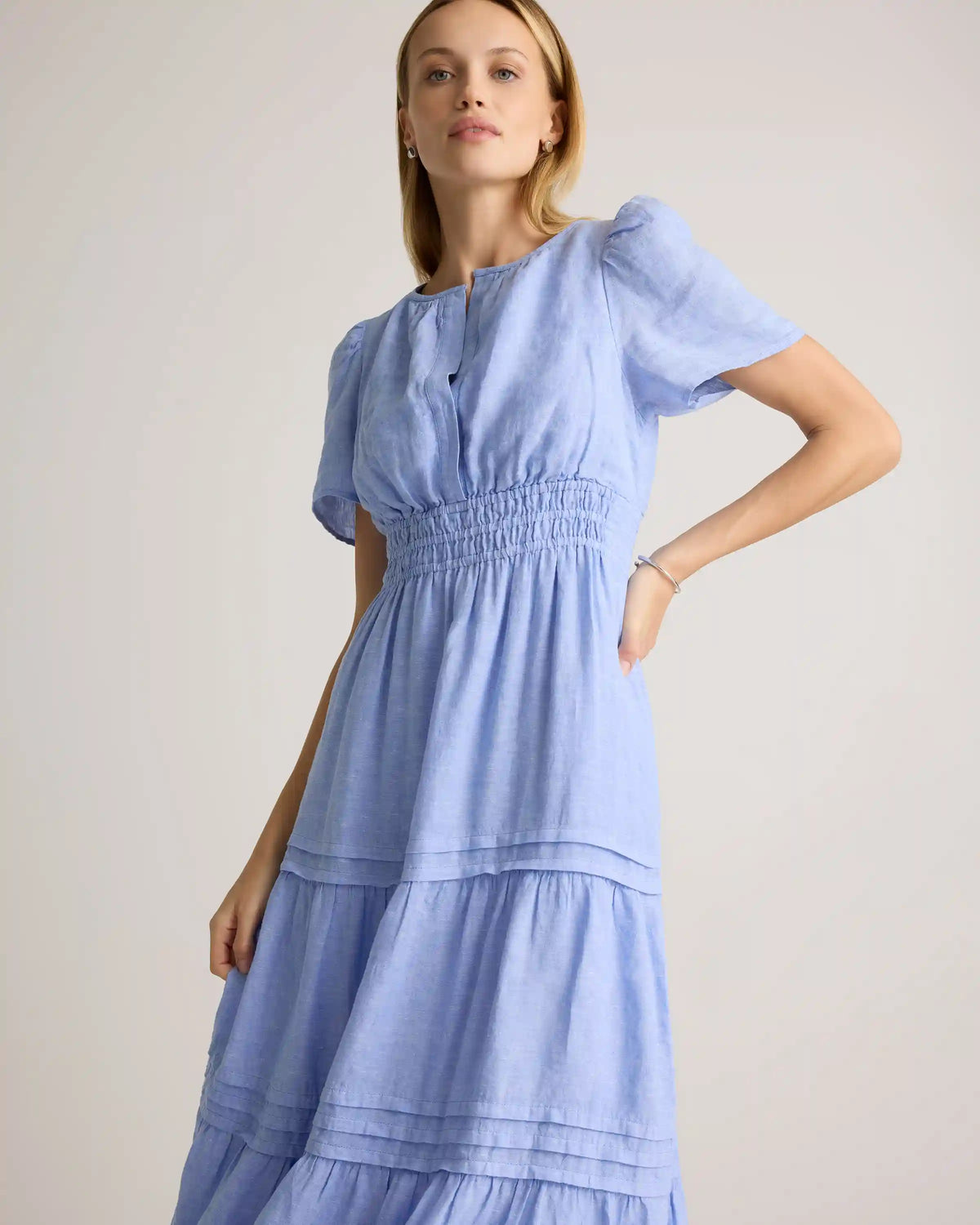 100% European Linen Tiered Maxi Dress