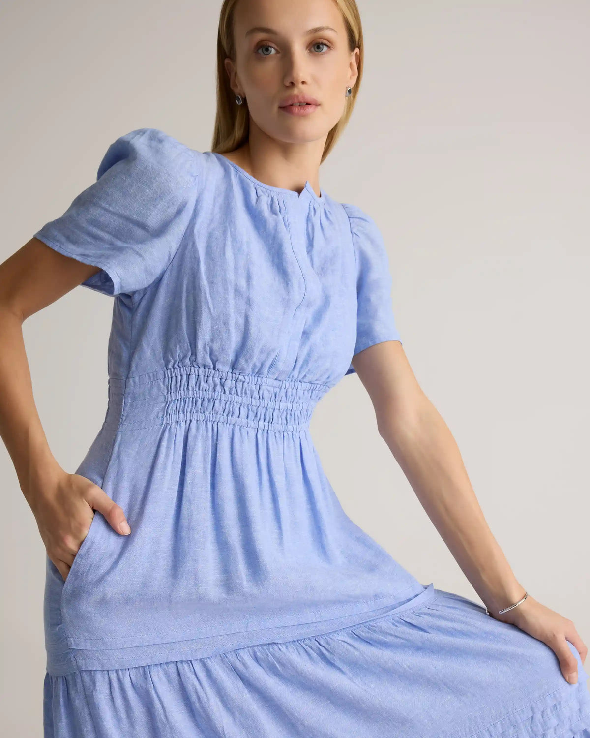 100% European Linen Tiered Maxi Dress