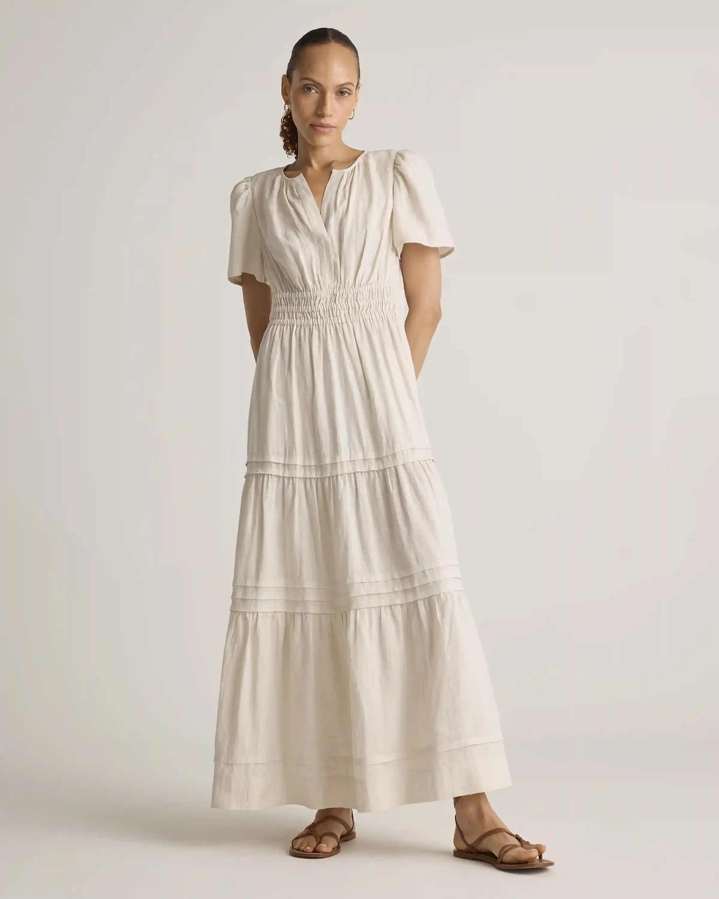 100% European Linen Tiered Maxi Dress
