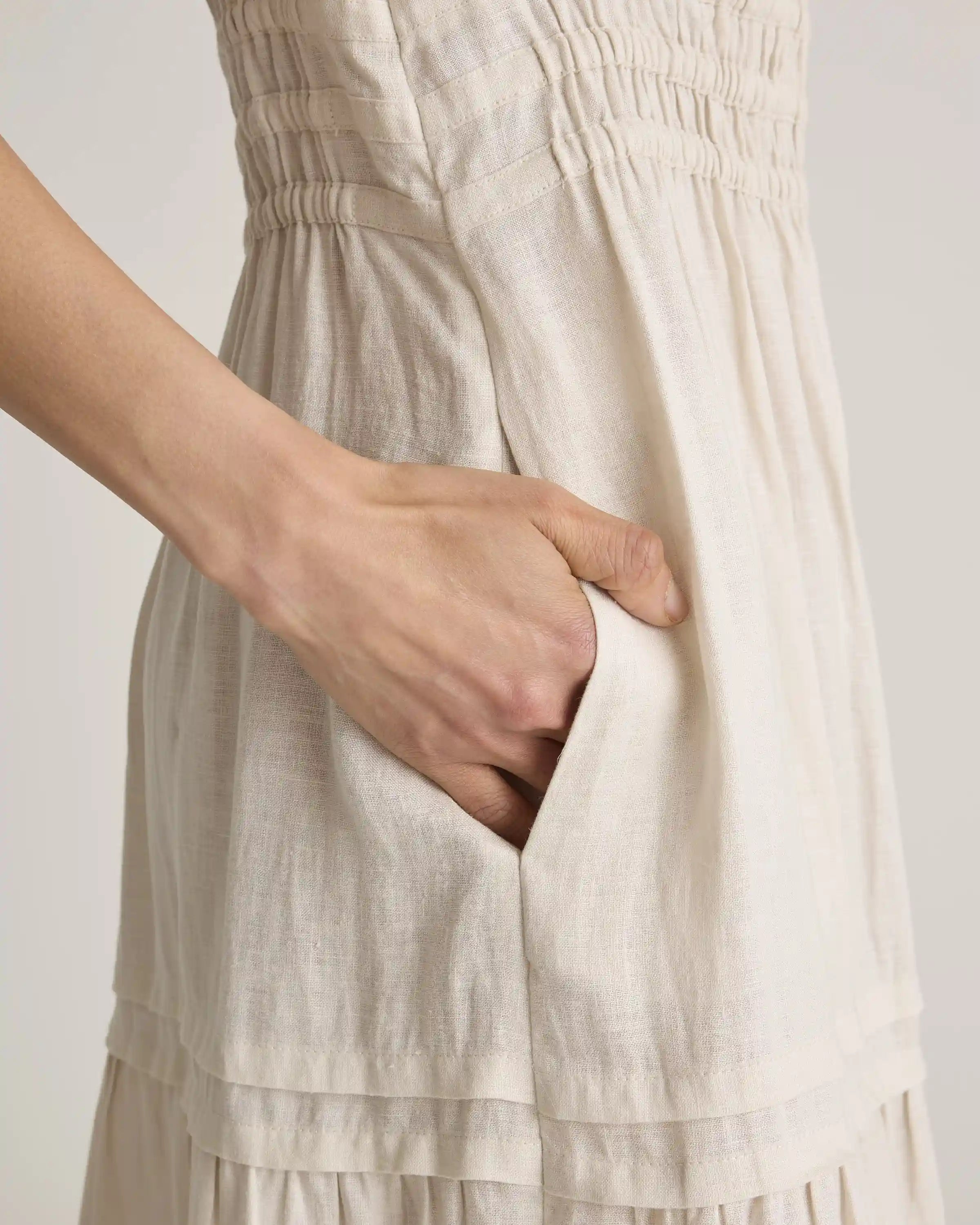 100% European Linen Tiered Maxi Dress