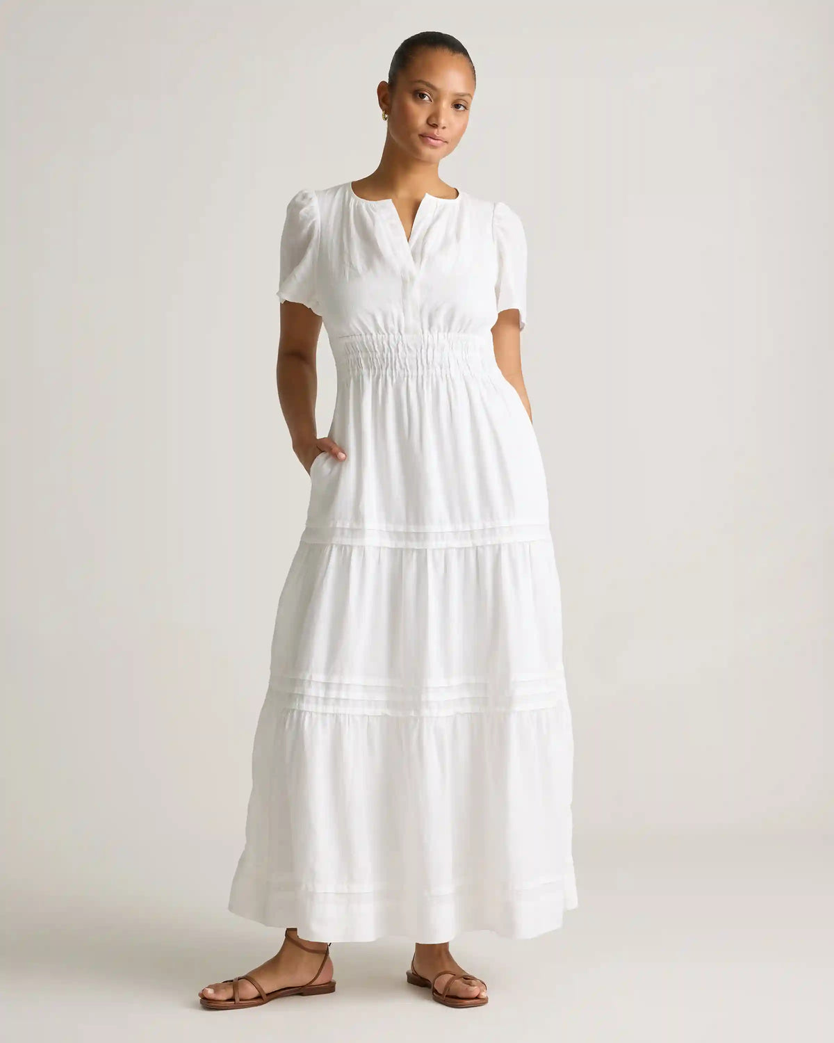 100% European Linen Tiered Maxi Dress