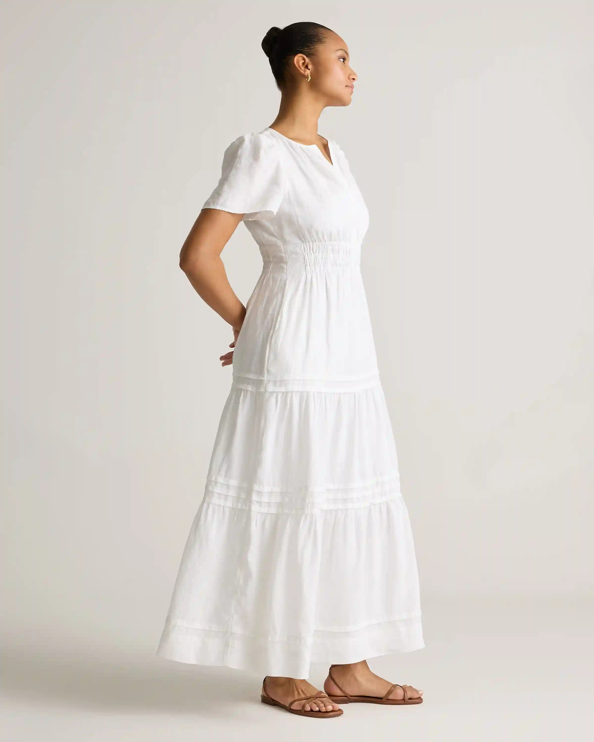 100% European Linen Tiered Maxi Dress