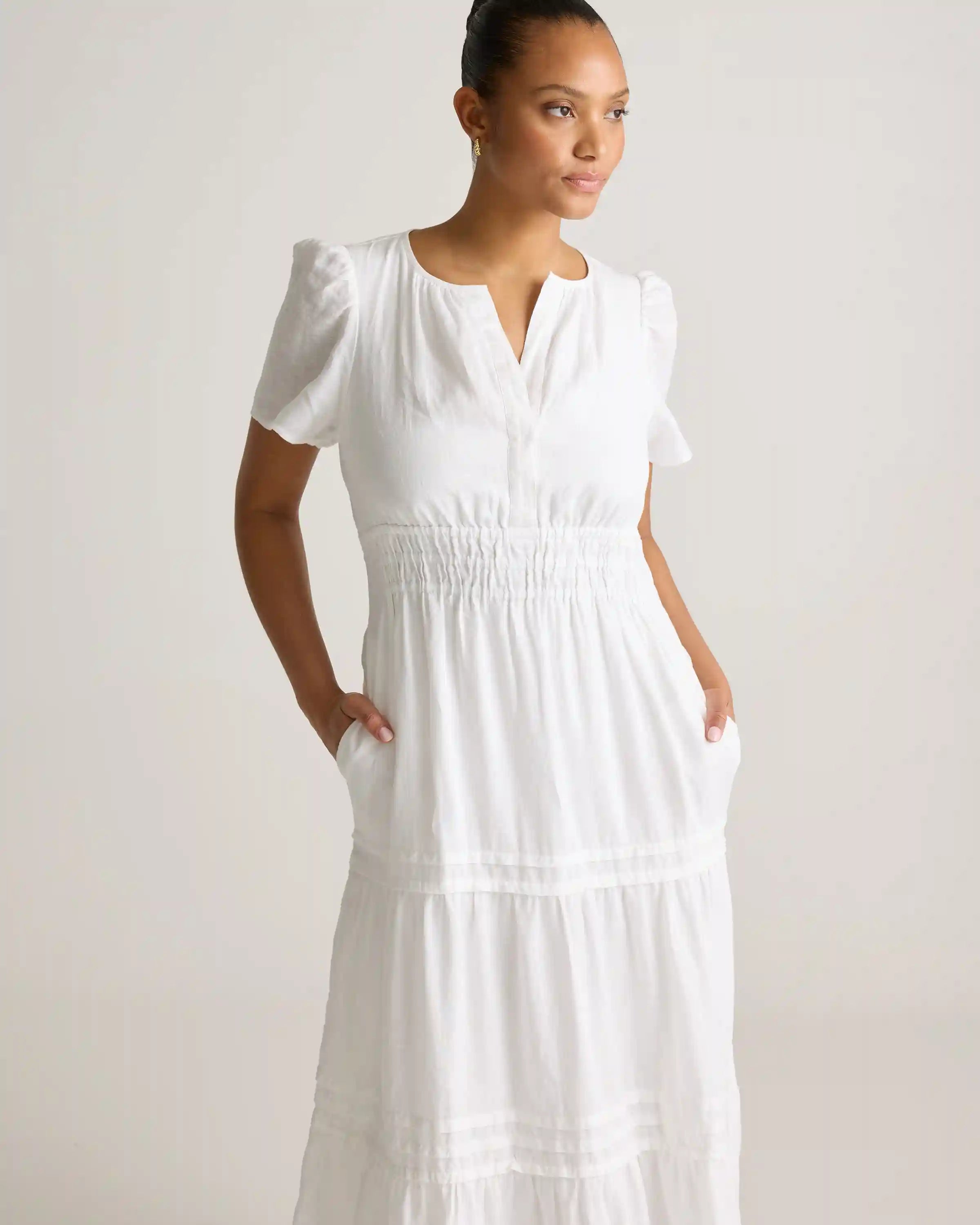 100% European Linen Tiered Maxi Dress