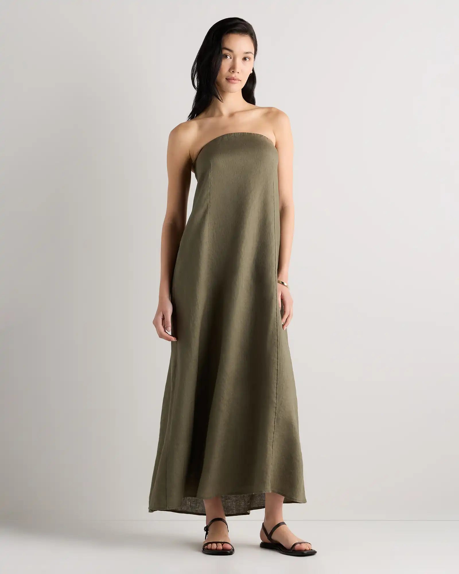 100% European Linen Strapless Maxi Dress