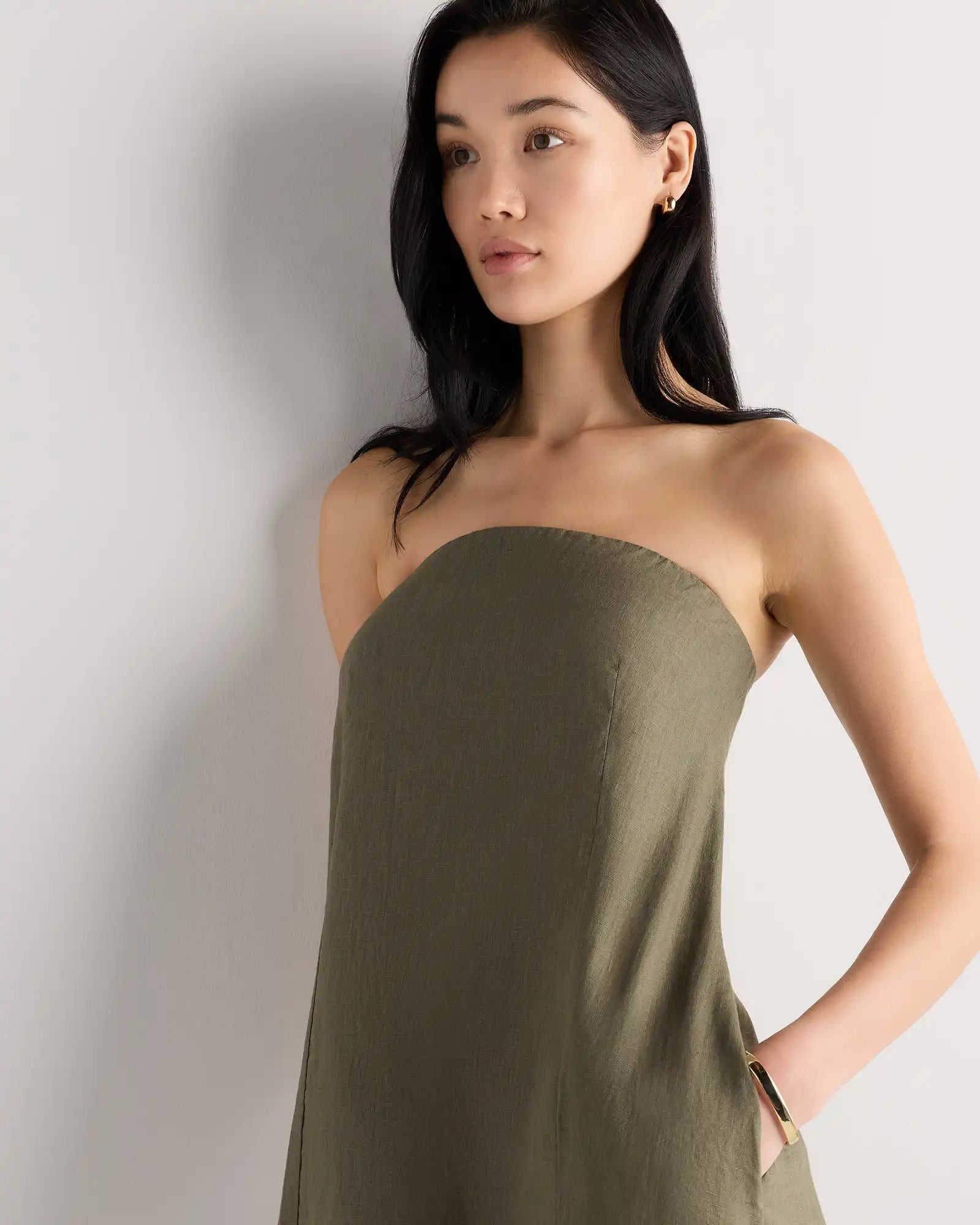 100% European Linen Strapless Maxi Dress