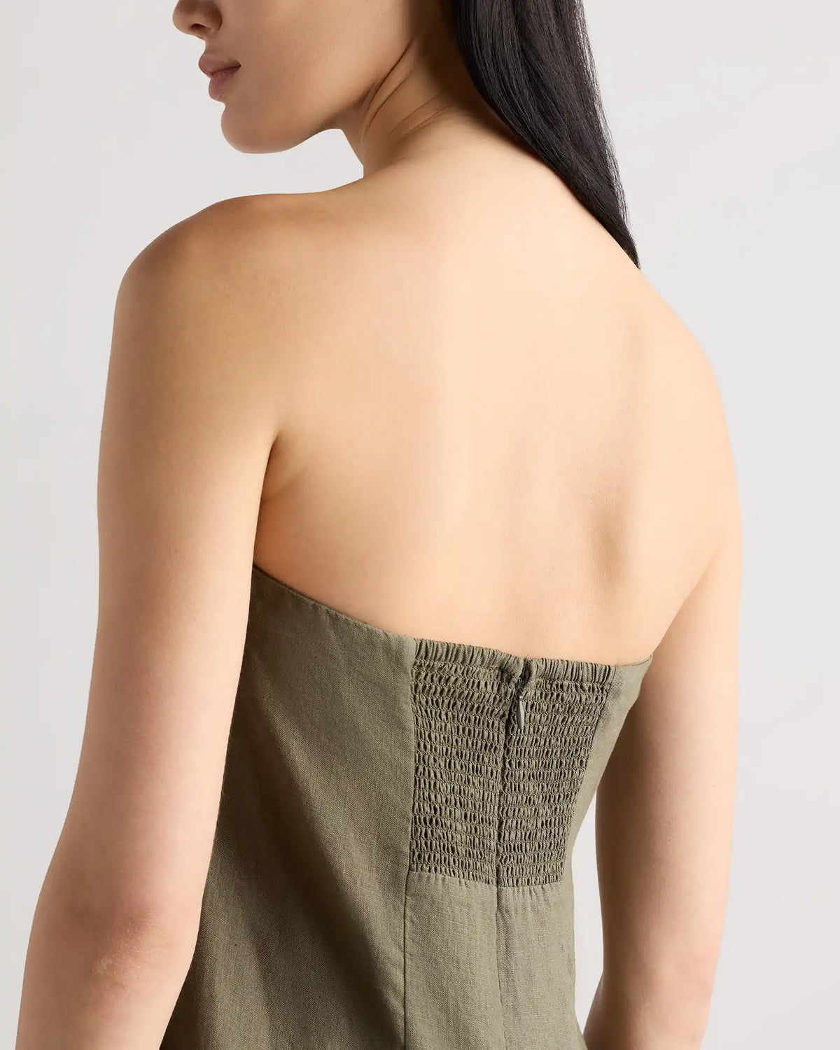 100% European Linen Strapless Maxi Dress
