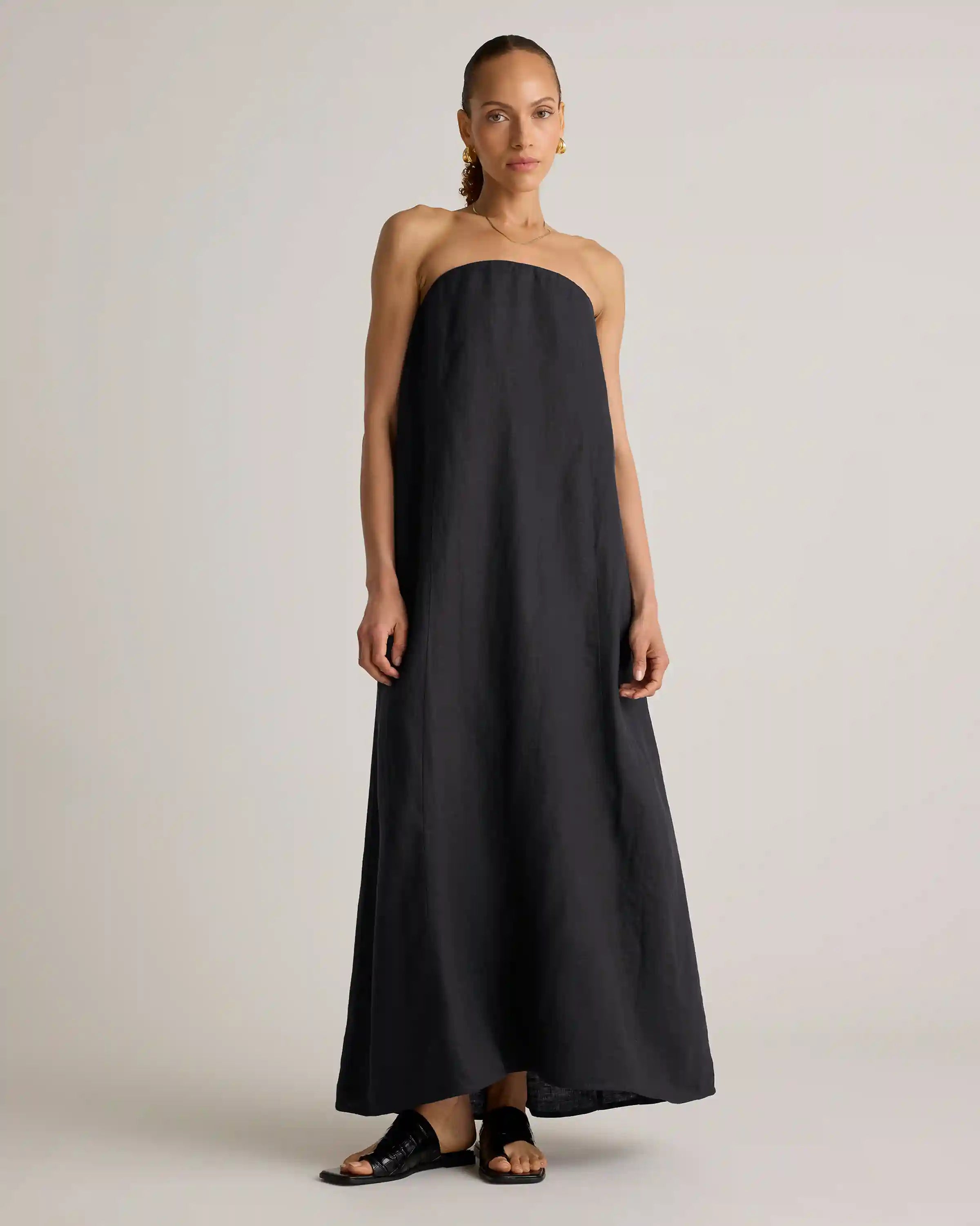 100% European Linen Strapless Maxi Dress