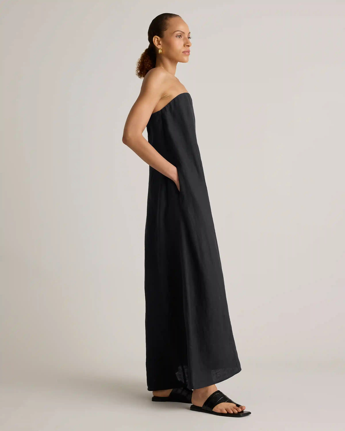 100% European Linen Strapless Maxi Dress