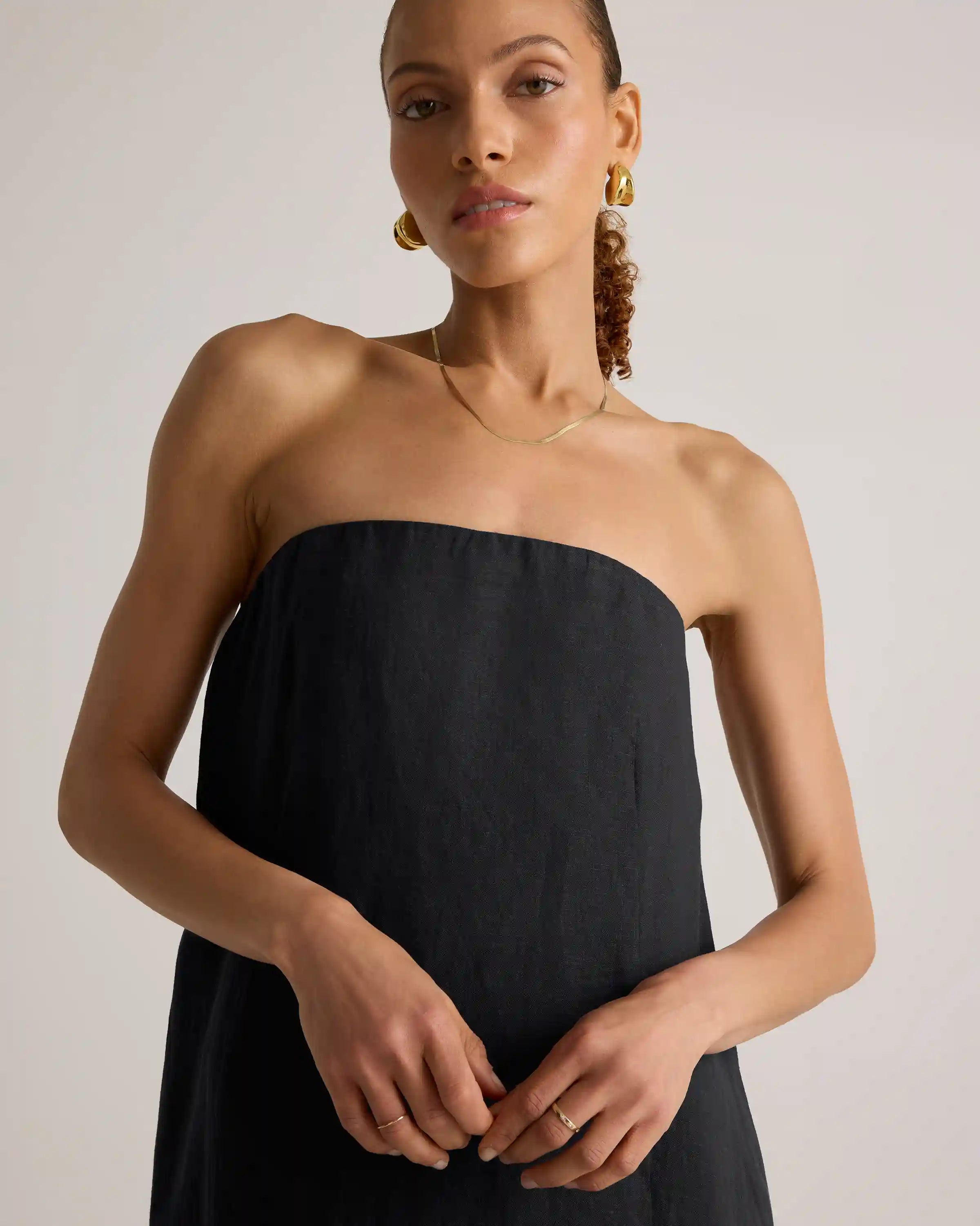100% European Linen Strapless Maxi Dress